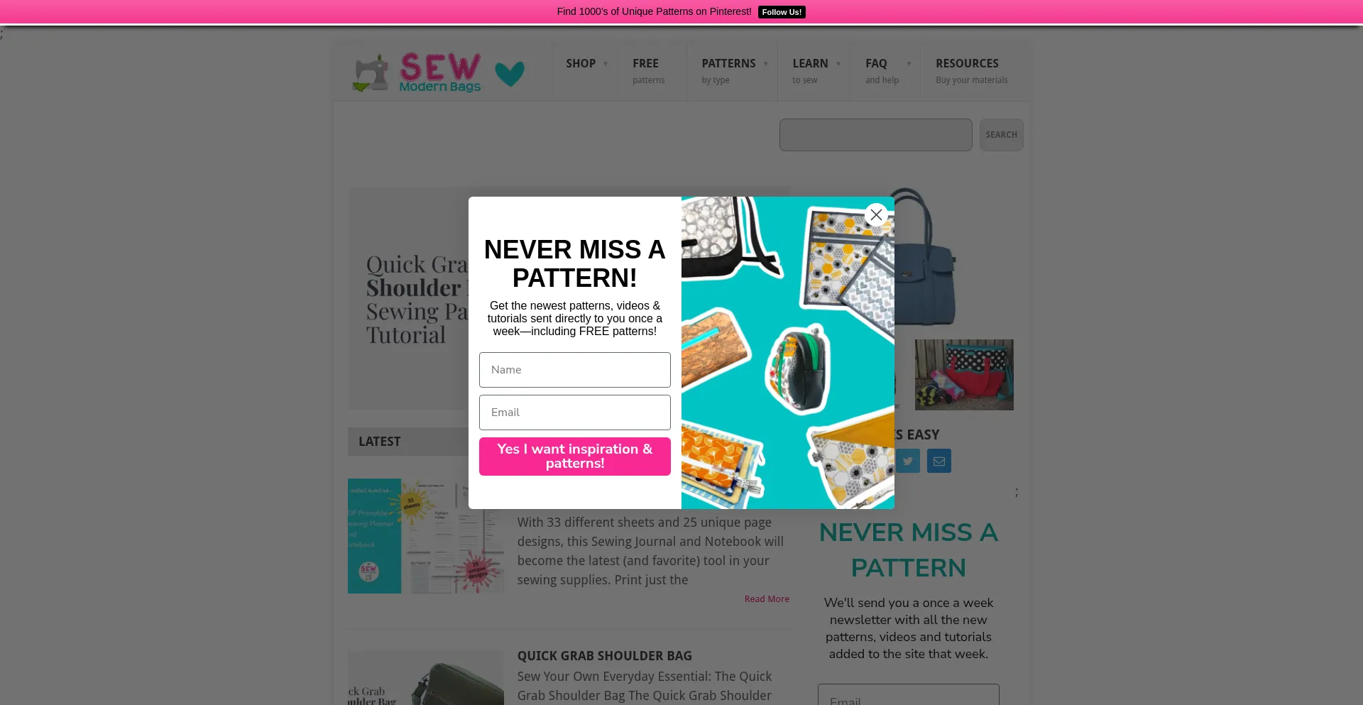 Website screenshot of Sewmodernbags.com