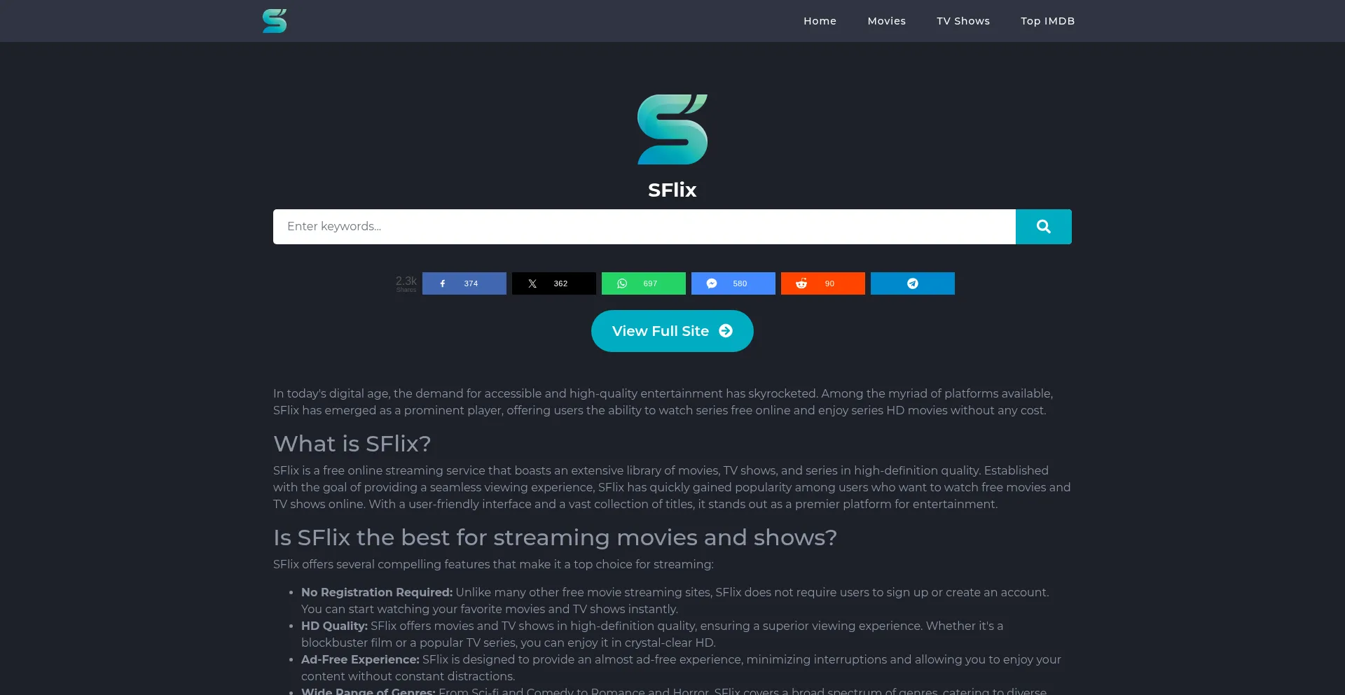 Website screenshot of Sflixto.tube