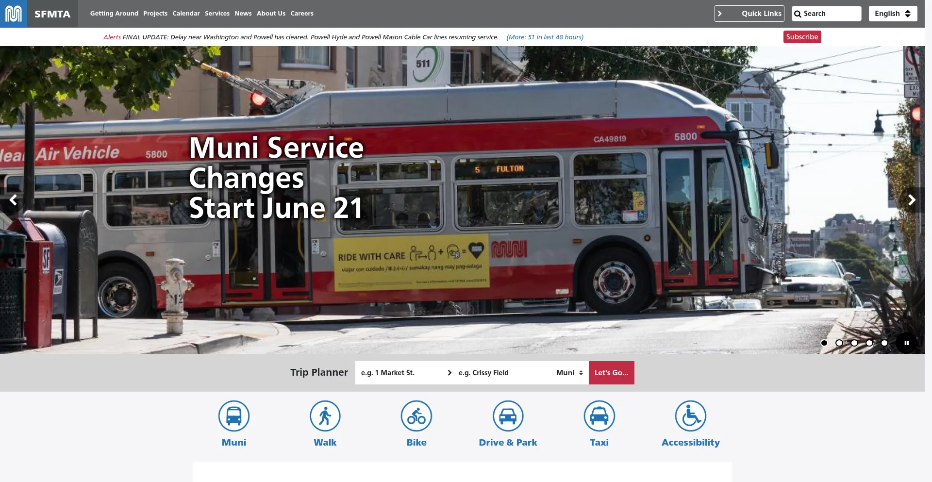 Website screenshot of Sfmta.com