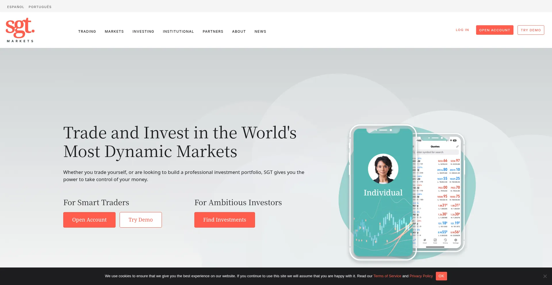 Website screenshot of Sgtmarkets.com