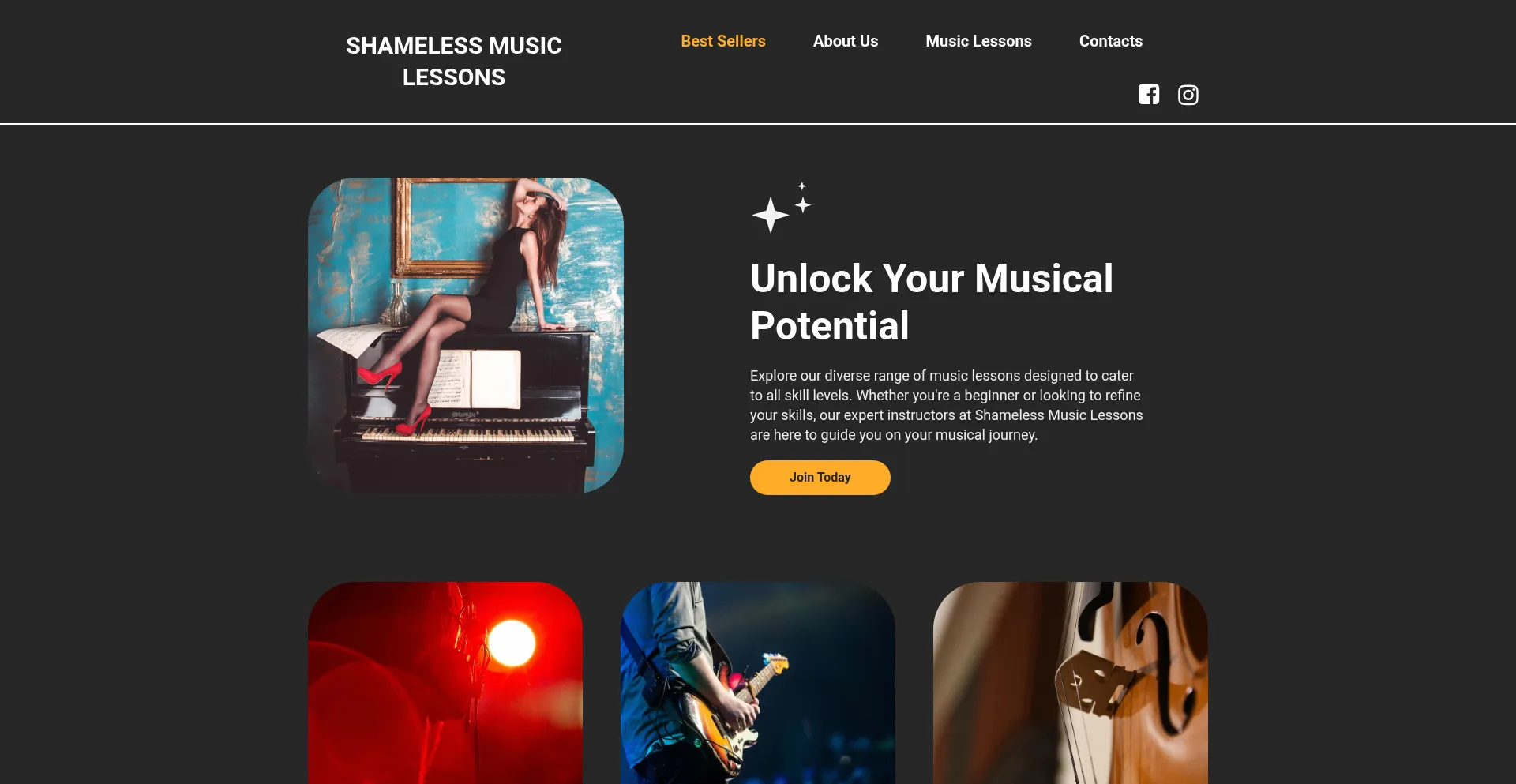 Website screenshot of Shamelessmusiclessons.com
