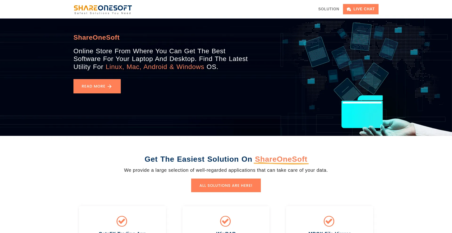 Website screenshot of Shareonesoft.com