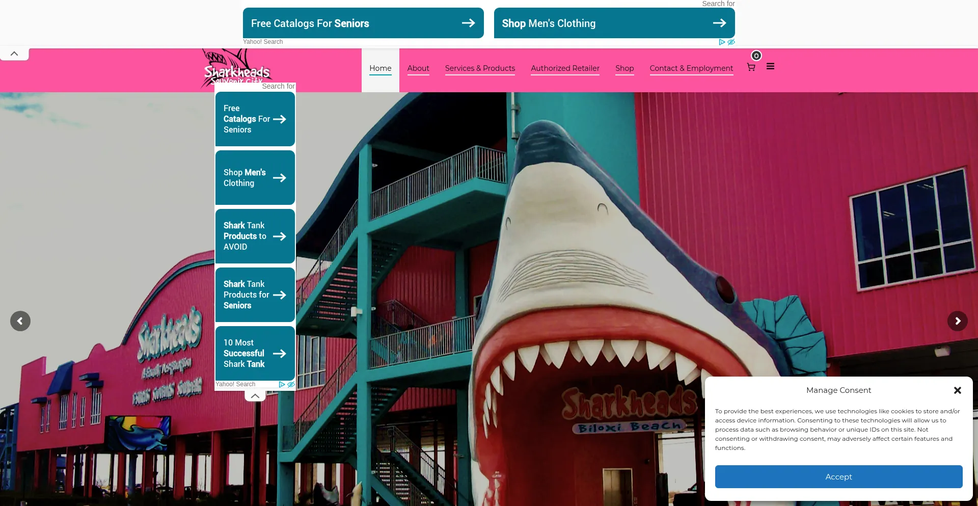 Website screenshot of Sharkheads.com