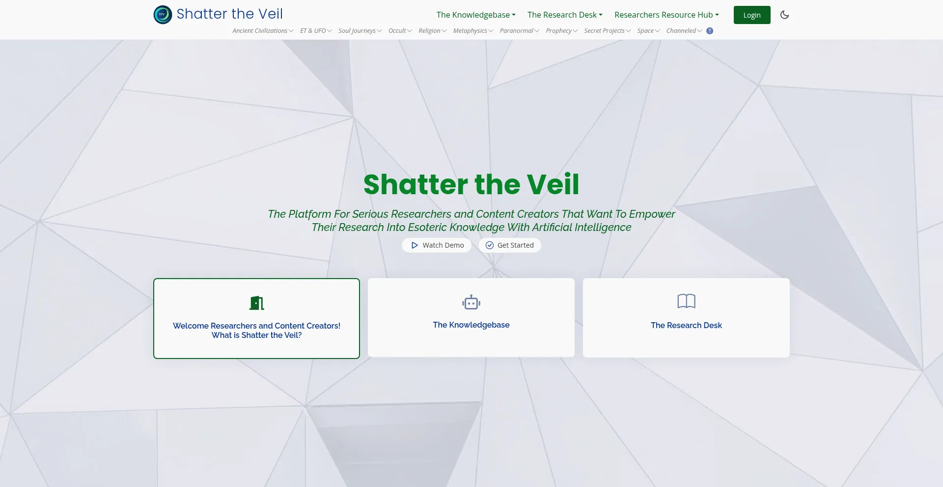 Website screenshot of Shatter-the-veil.com
