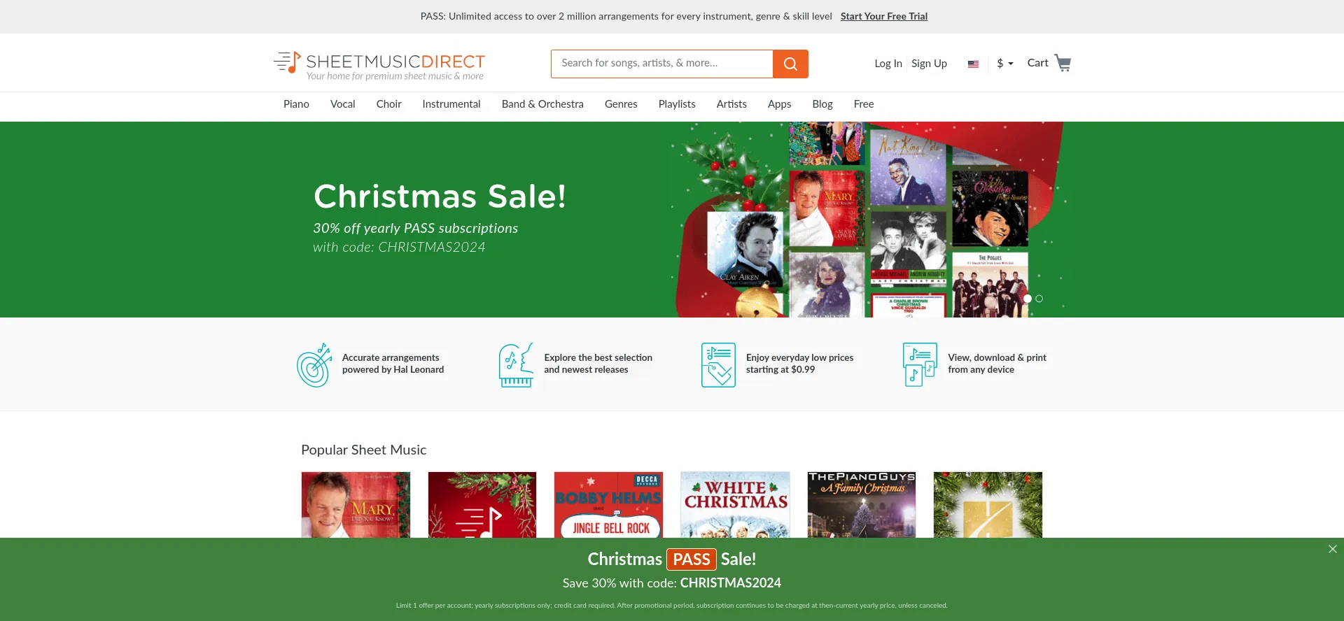 Website screenshot of Sheetmusicdirect.com
