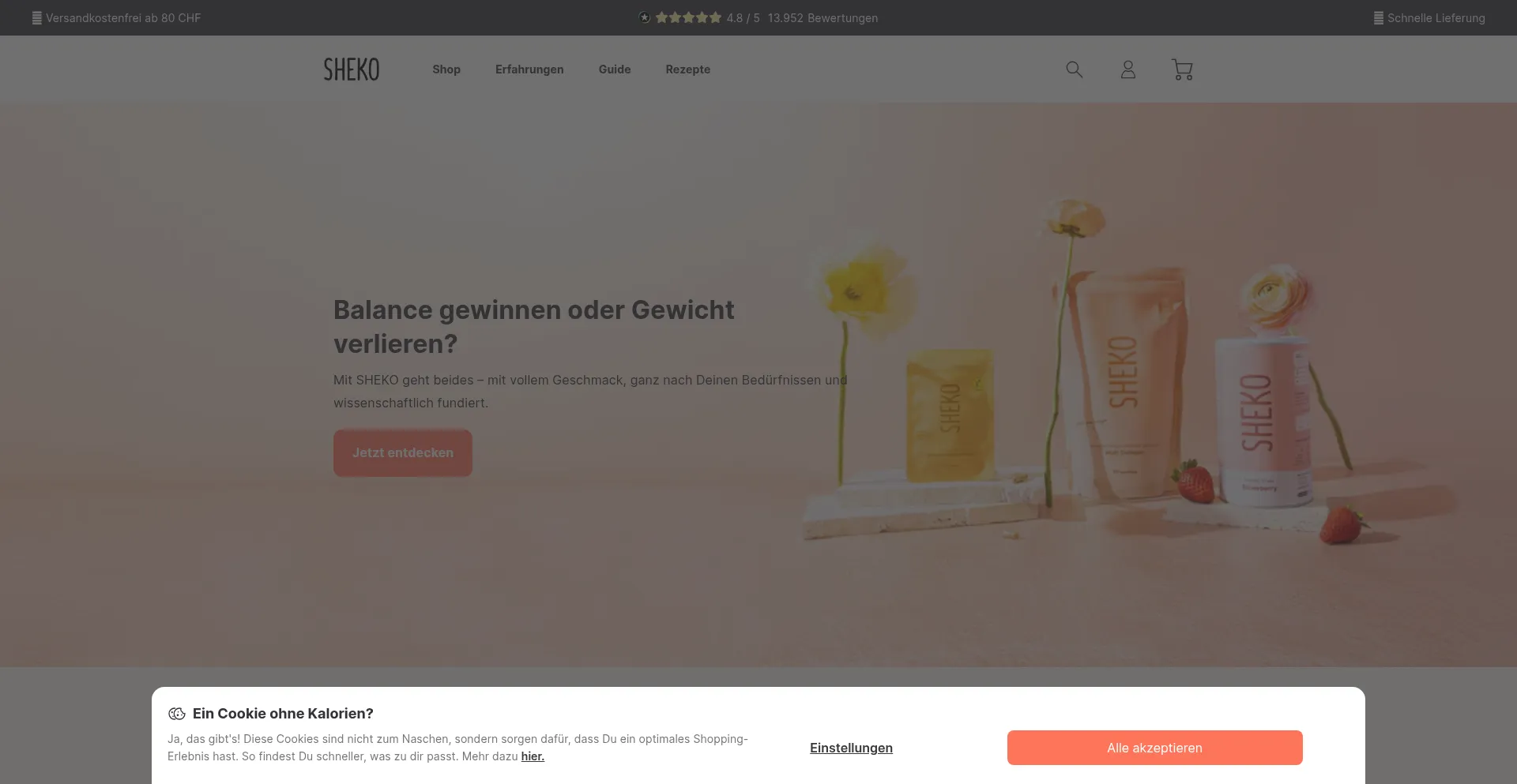 Website screenshot of Sheko.ch