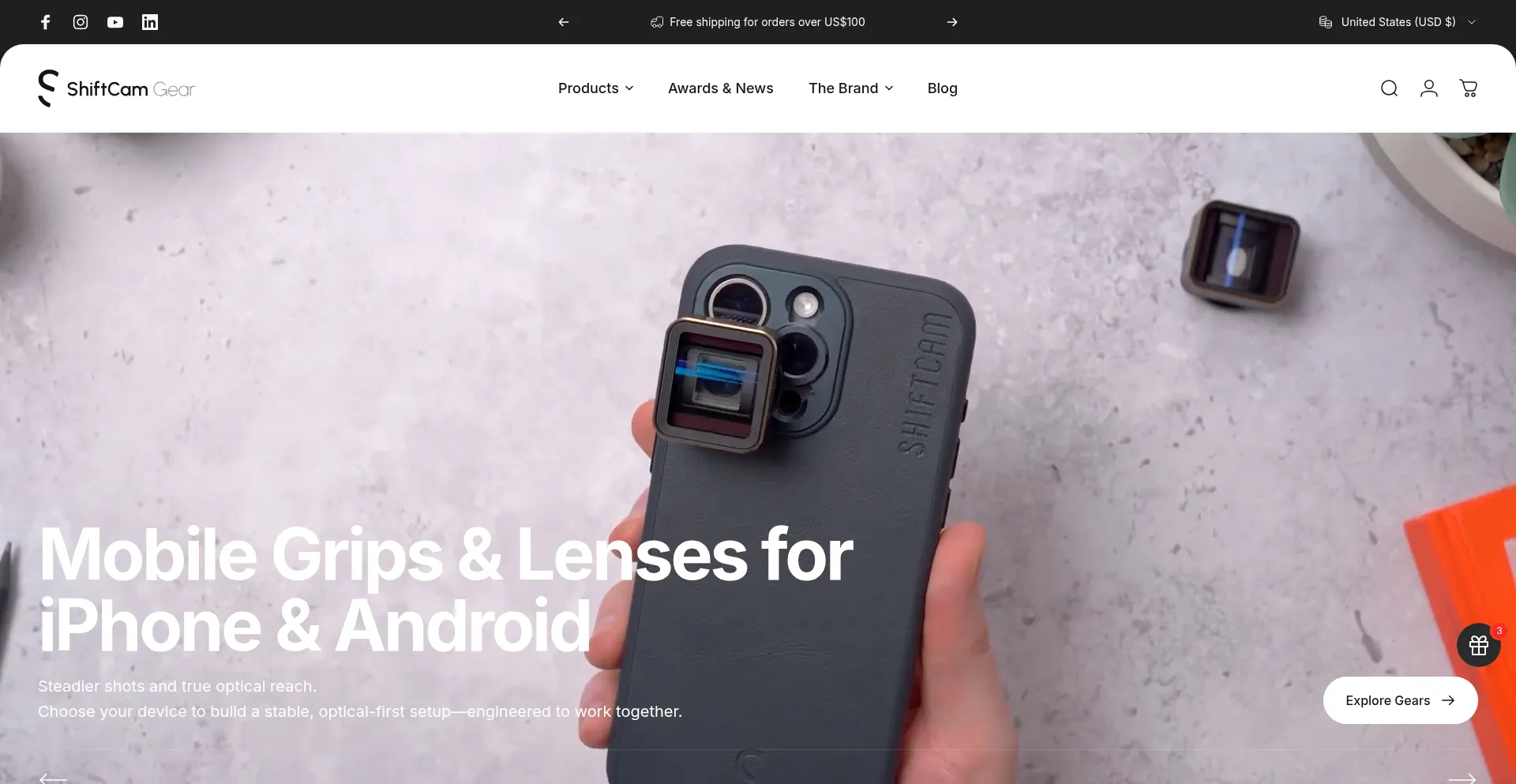 Website screenshot of Shiftcamgear.com