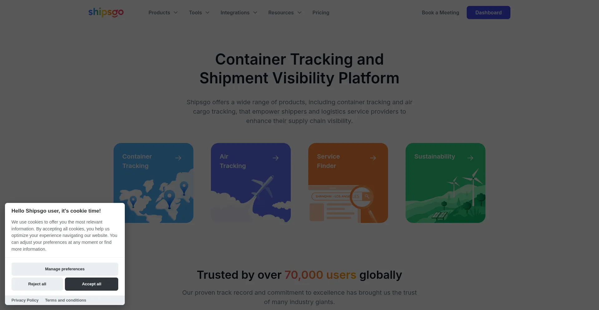 Website screenshot of Shipsgo.com