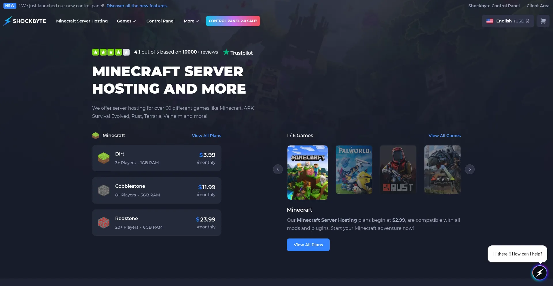 Website screenshot of Shockbyte.com