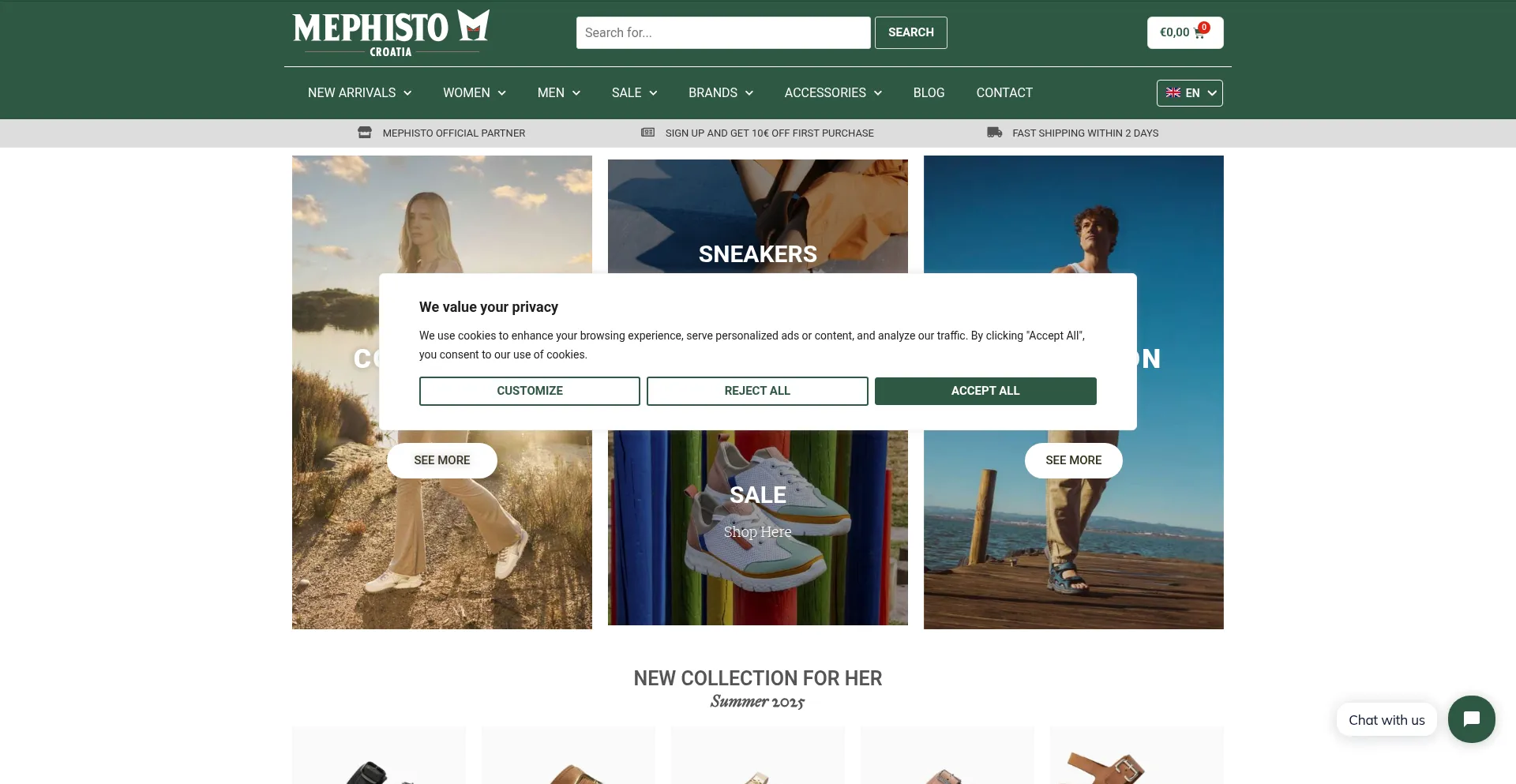 Website screenshot of Shoes-mephisto.com