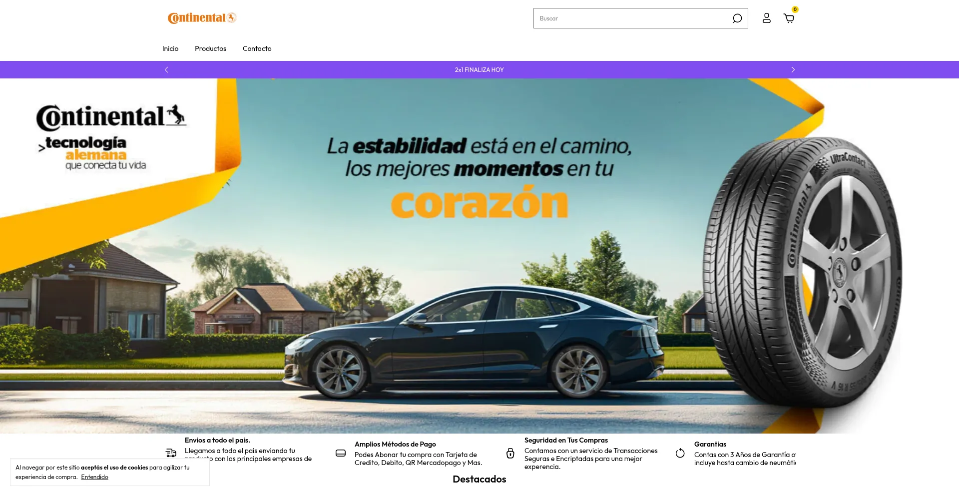 Website screenshot of Shop.continentaltire.com.ar