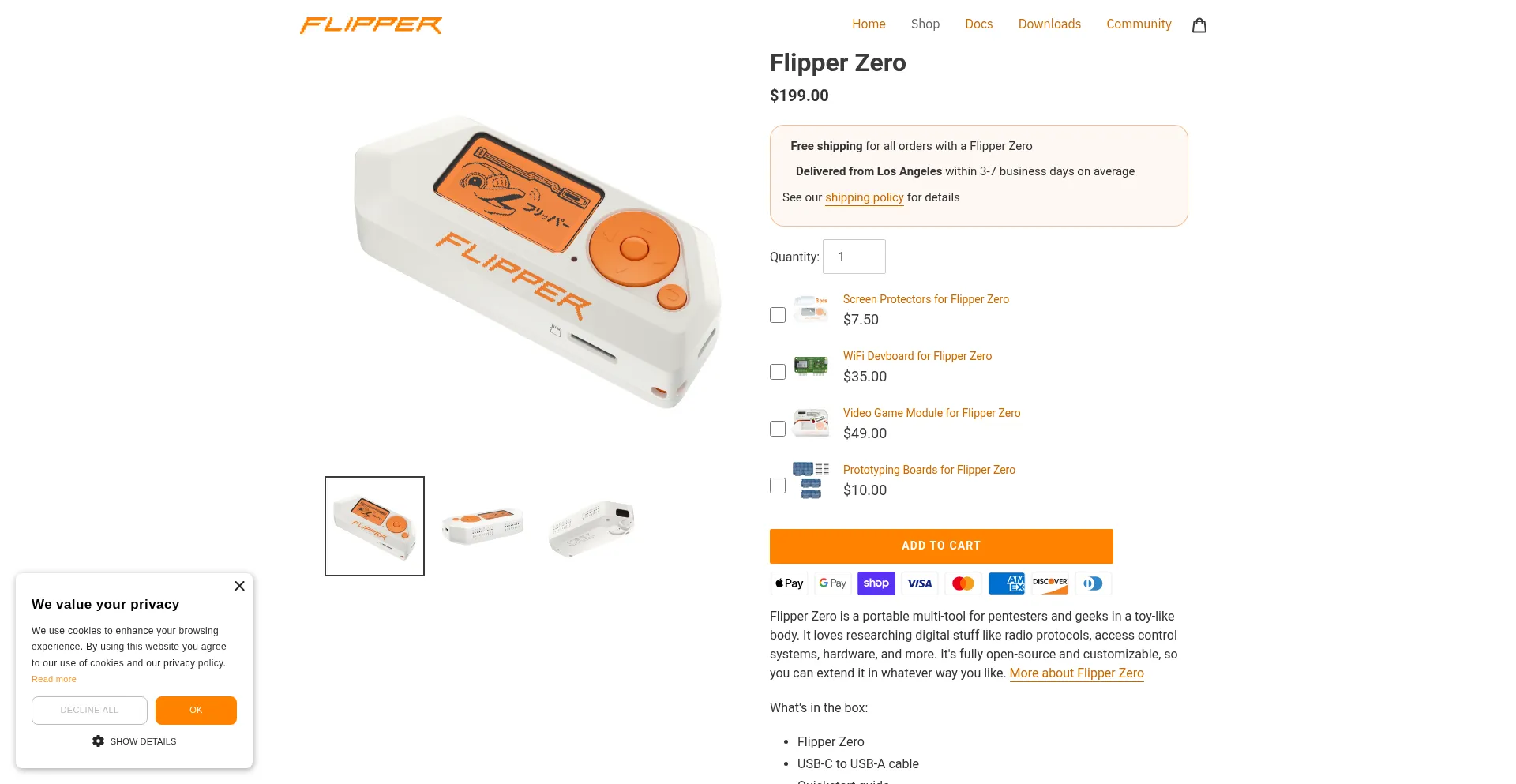 Website screenshot of Shop.flipperzero.one