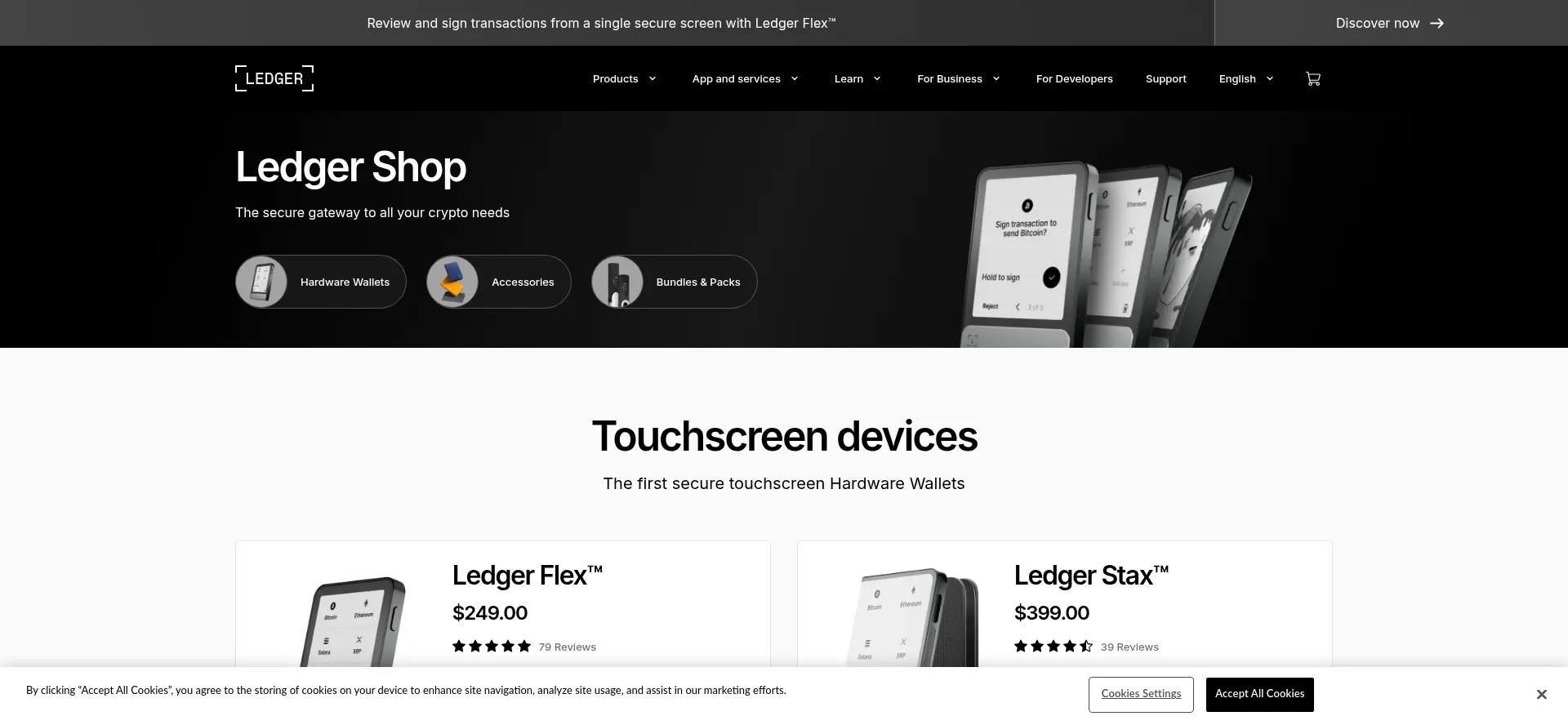 Website screenshot of Shop.ledger.com