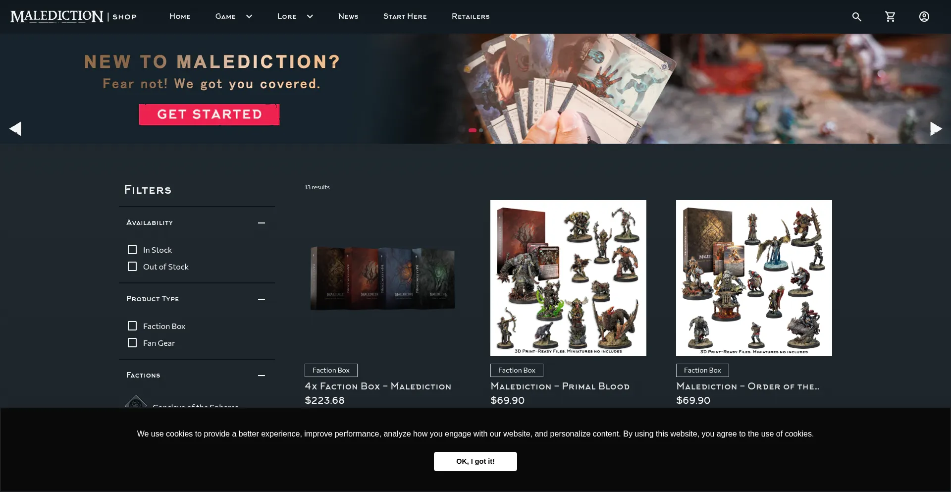 Website screenshot of Shop.malediction.gg
