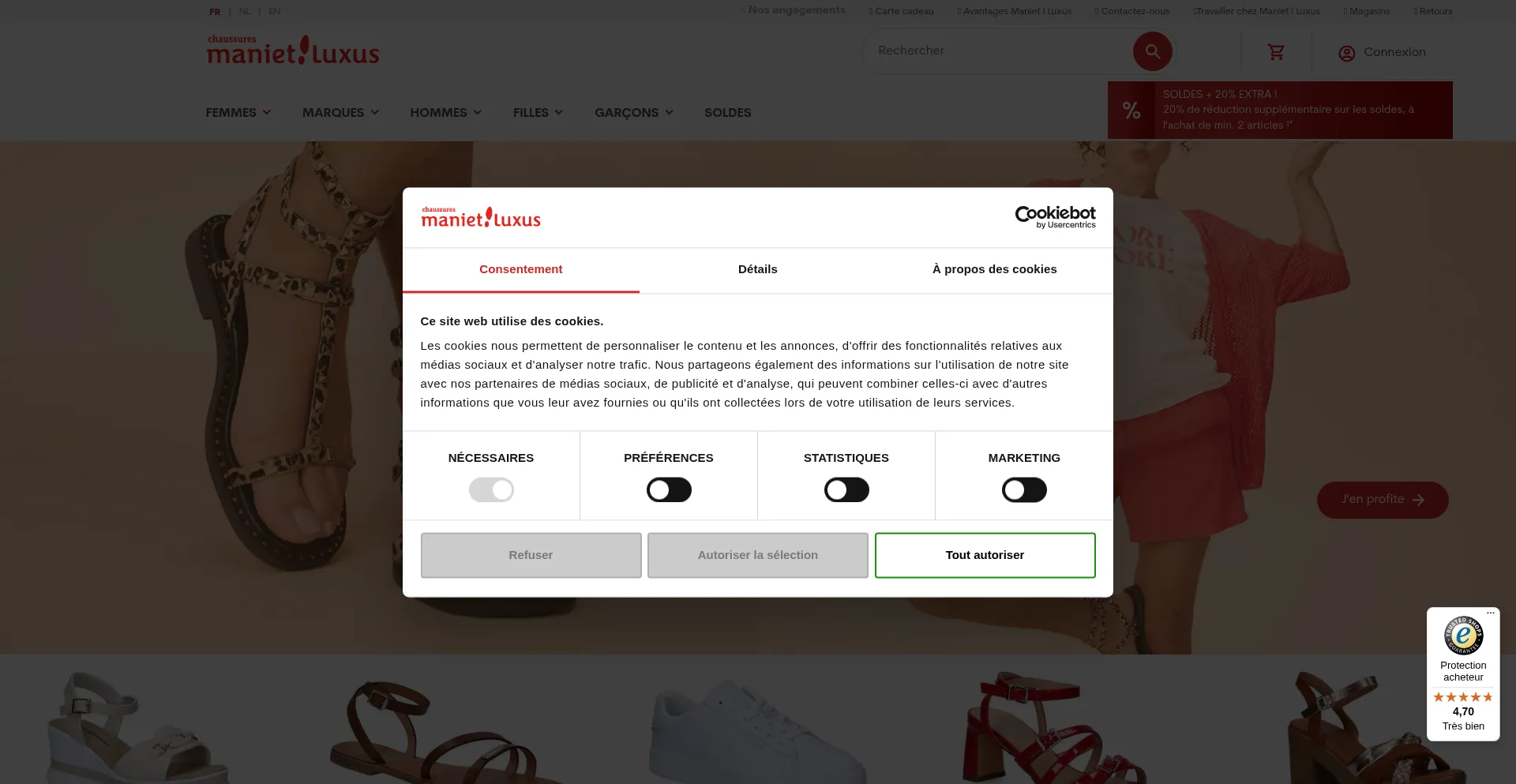 Website screenshot of Shop.maniet.be