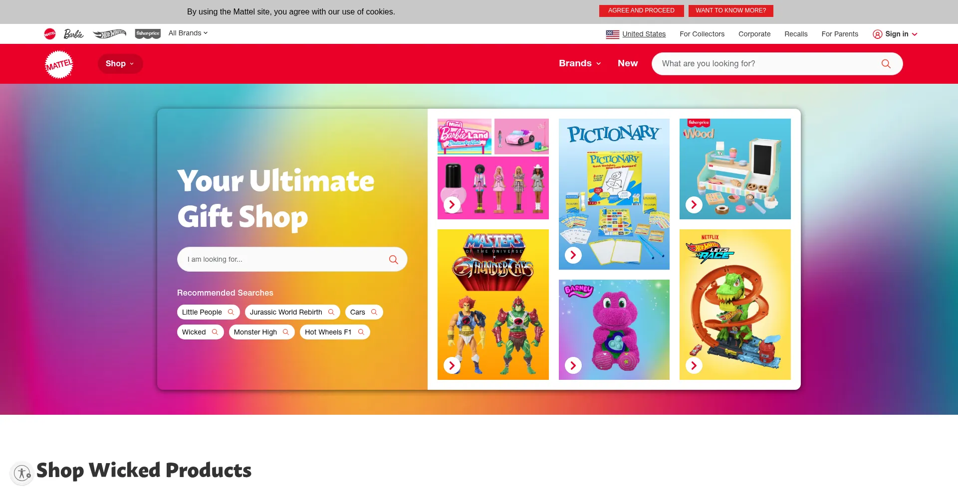 Website screenshot of Shop.mattel.com