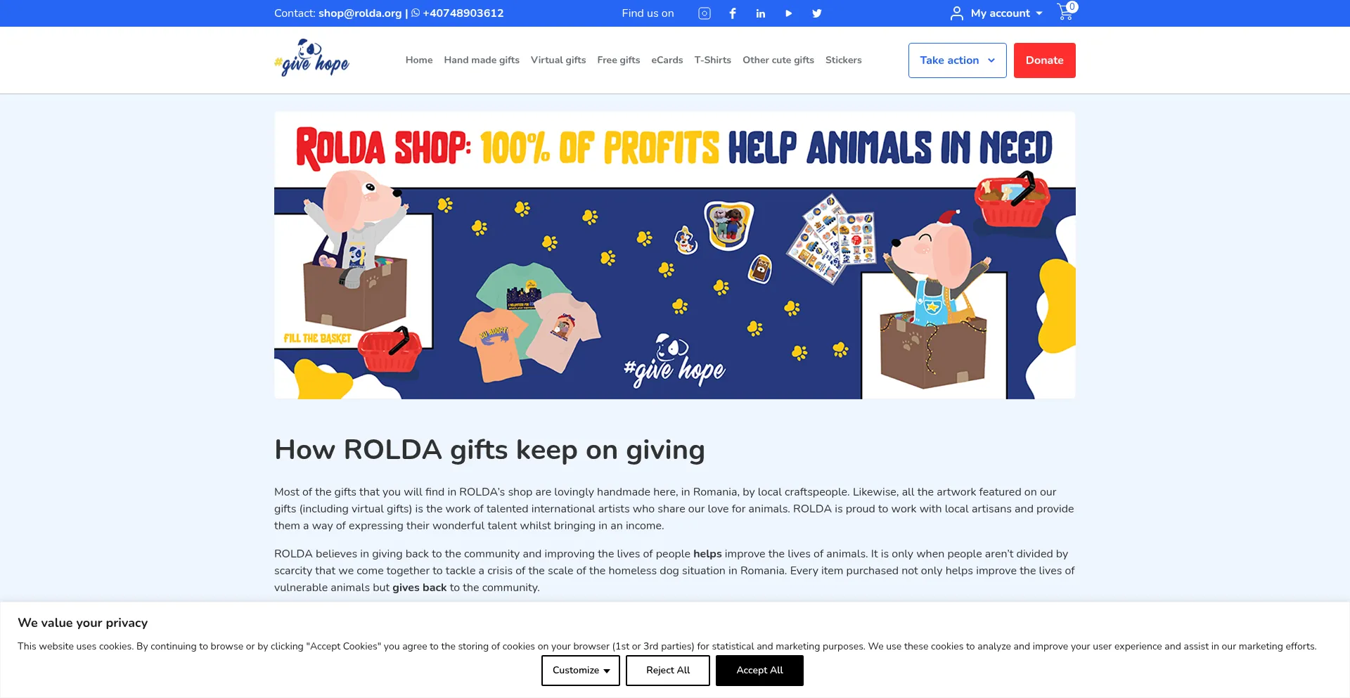 Website screenshot of Shop.rolda.org