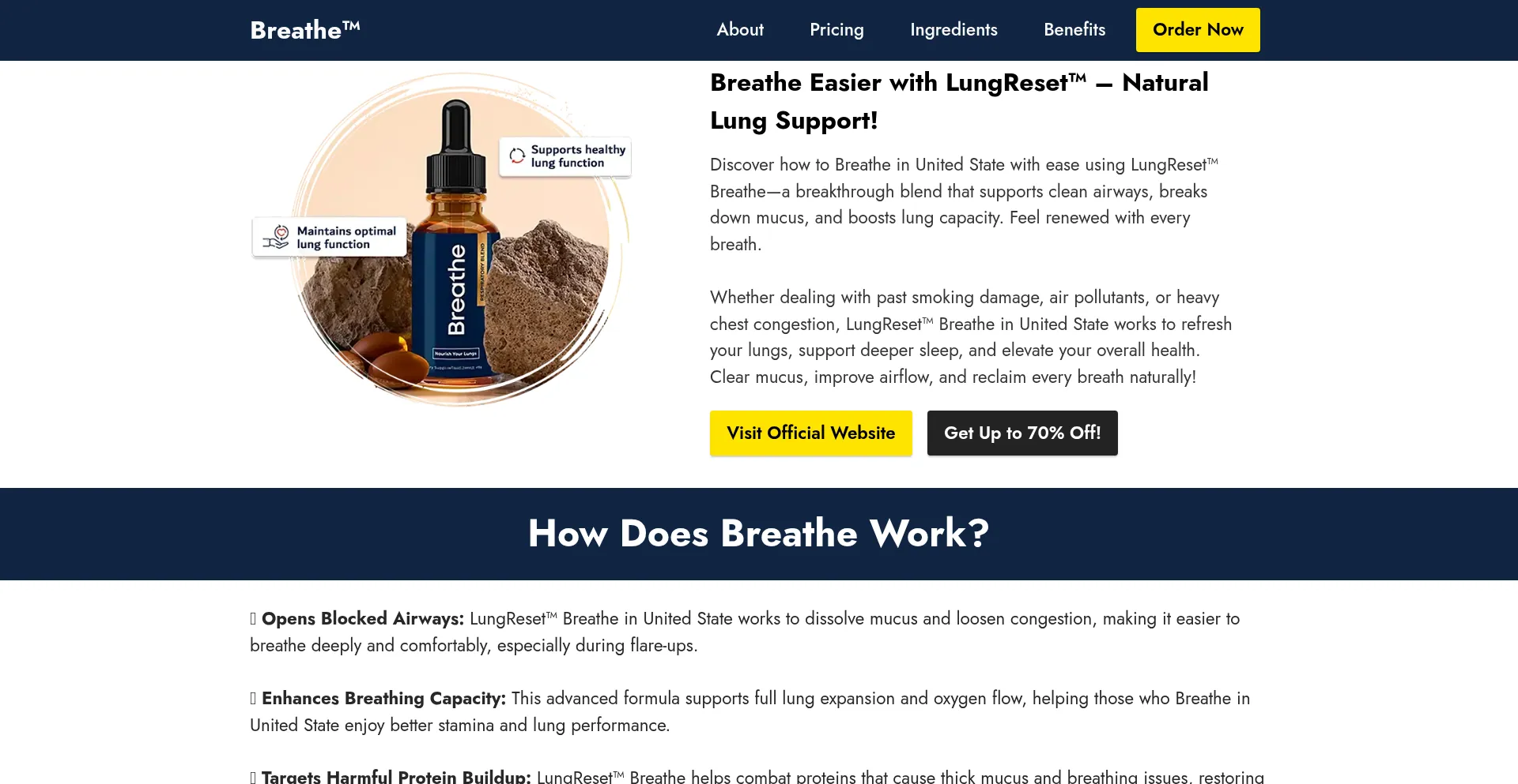 Website screenshot of Shop-breathe.us