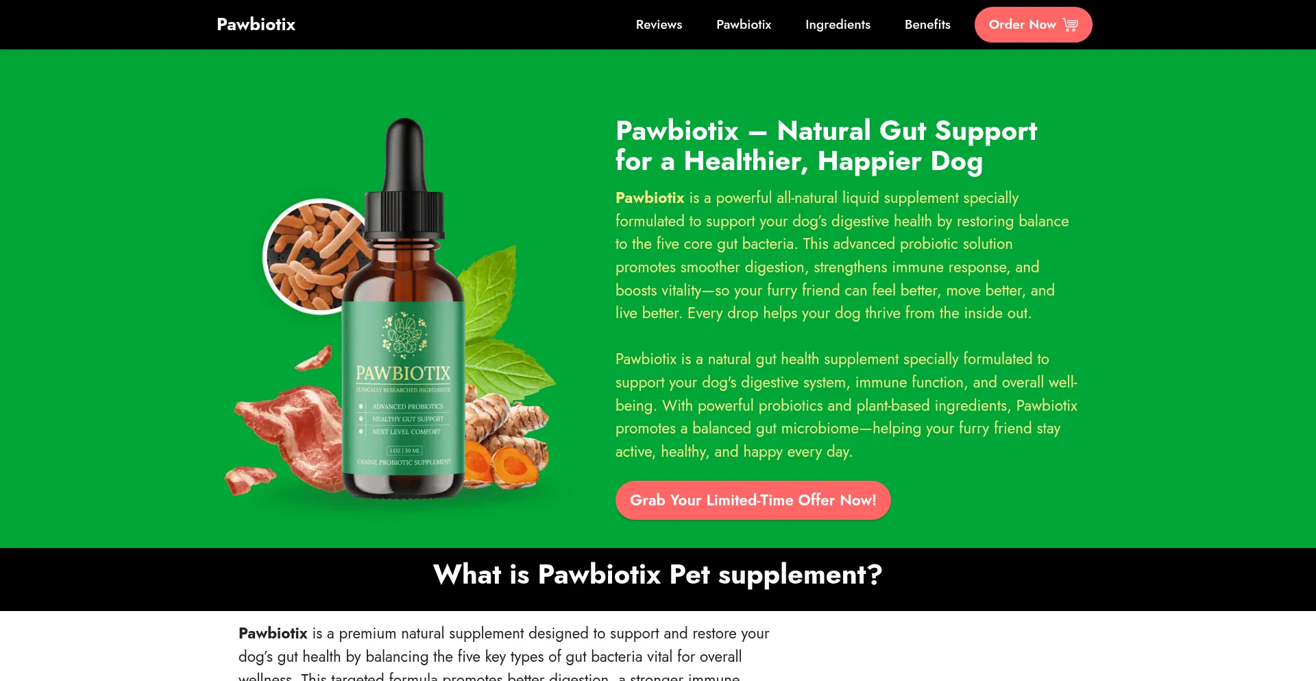 Website screenshot of Shop-pawbiotix.us