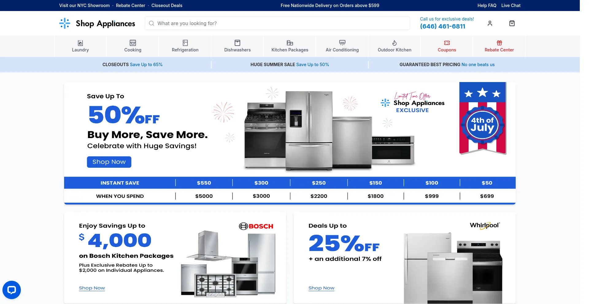 Website screenshot of Shopappliances.com