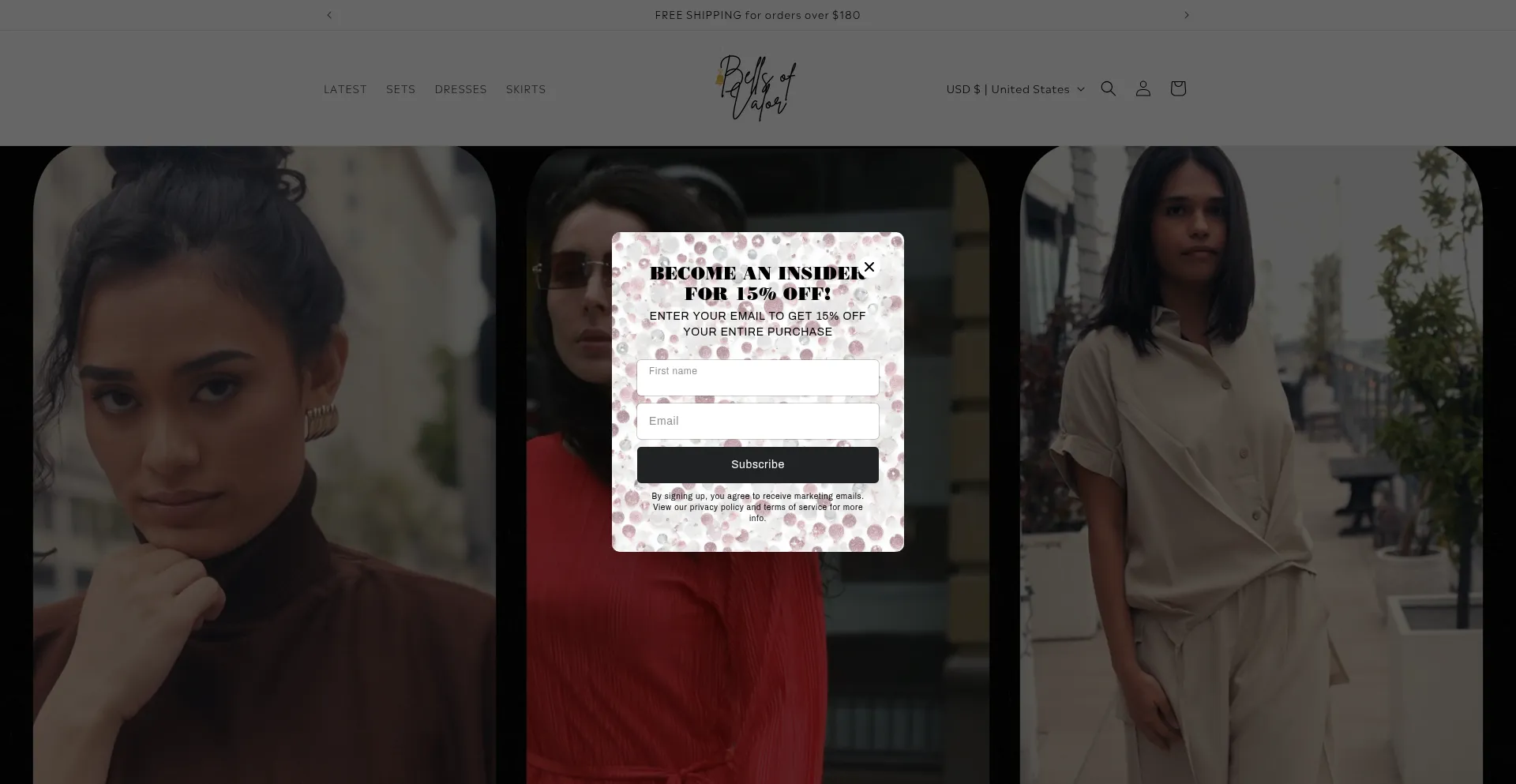 Website screenshot of Shopbellsofvalor.com