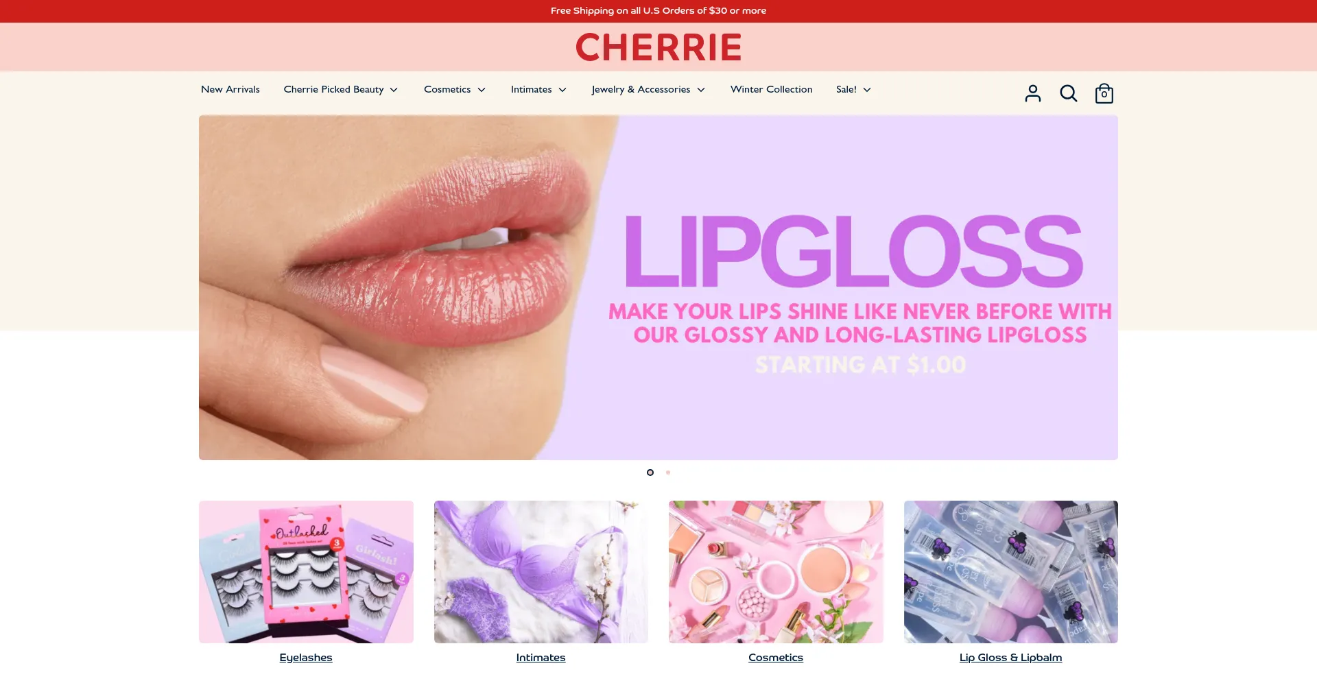 Website screenshot of Shopcherrie.com