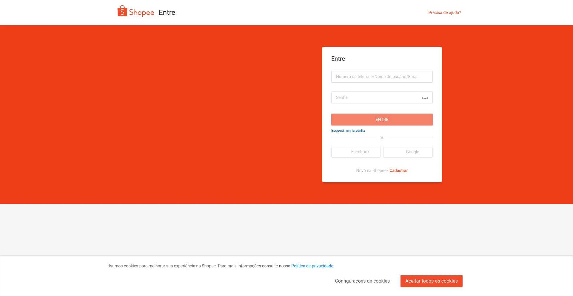 Website screenshot of Shopee.com.br