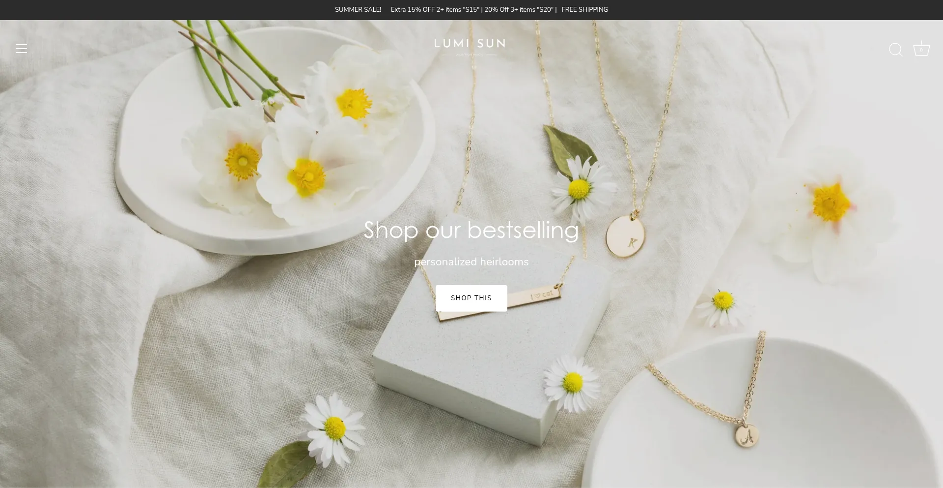 Website screenshot of Shoplumisun.com