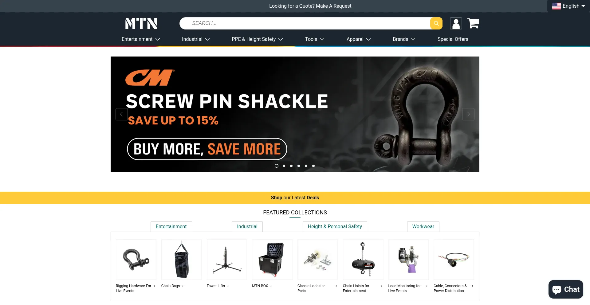 Website screenshot of Shopmtn.com