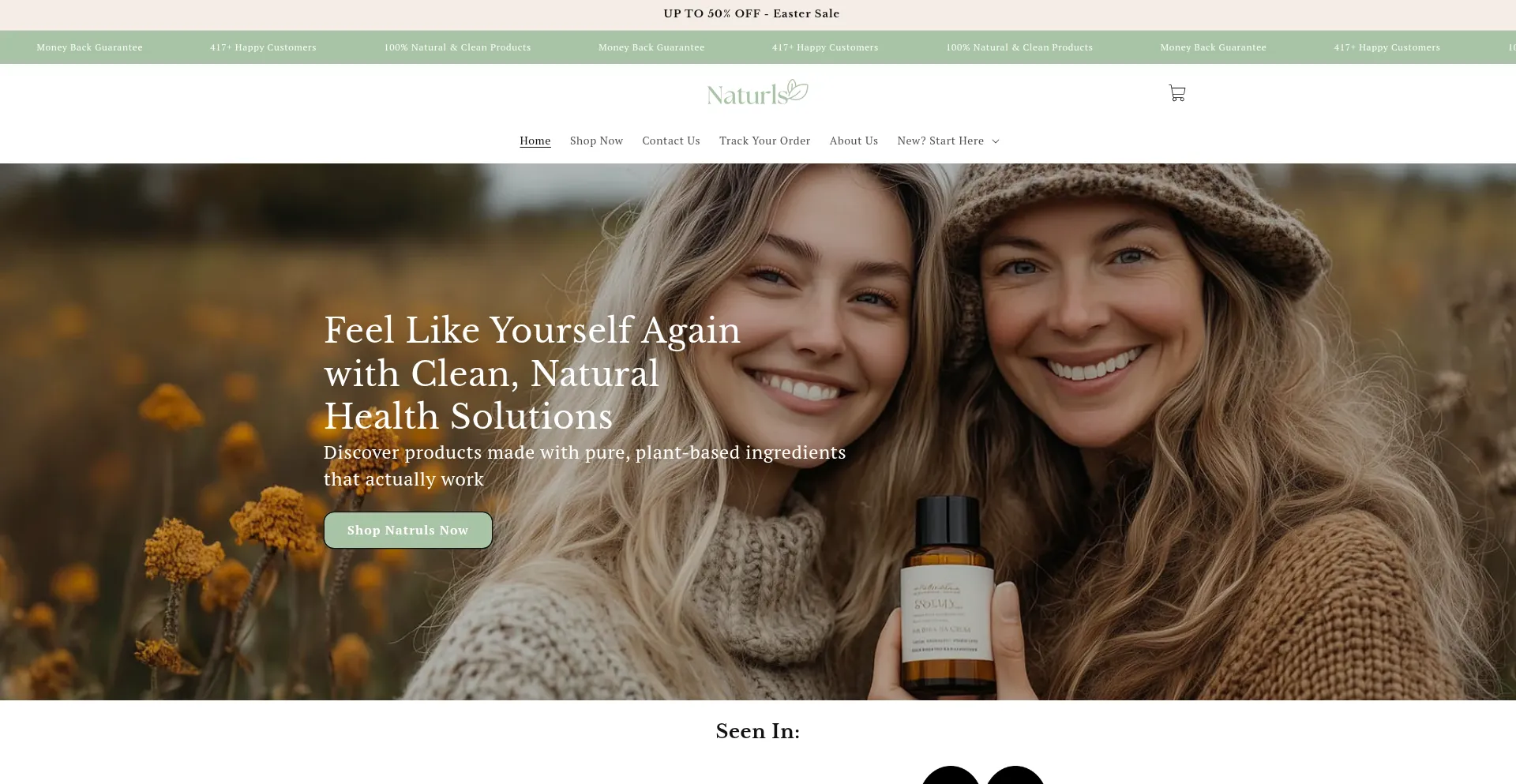 Website screenshot of Shopnaturls.com