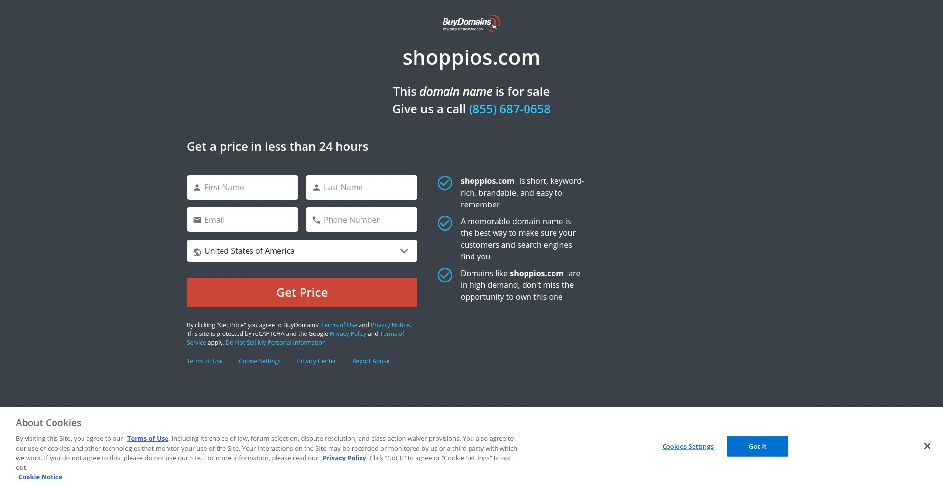 Website screenshot of Shoppios.com