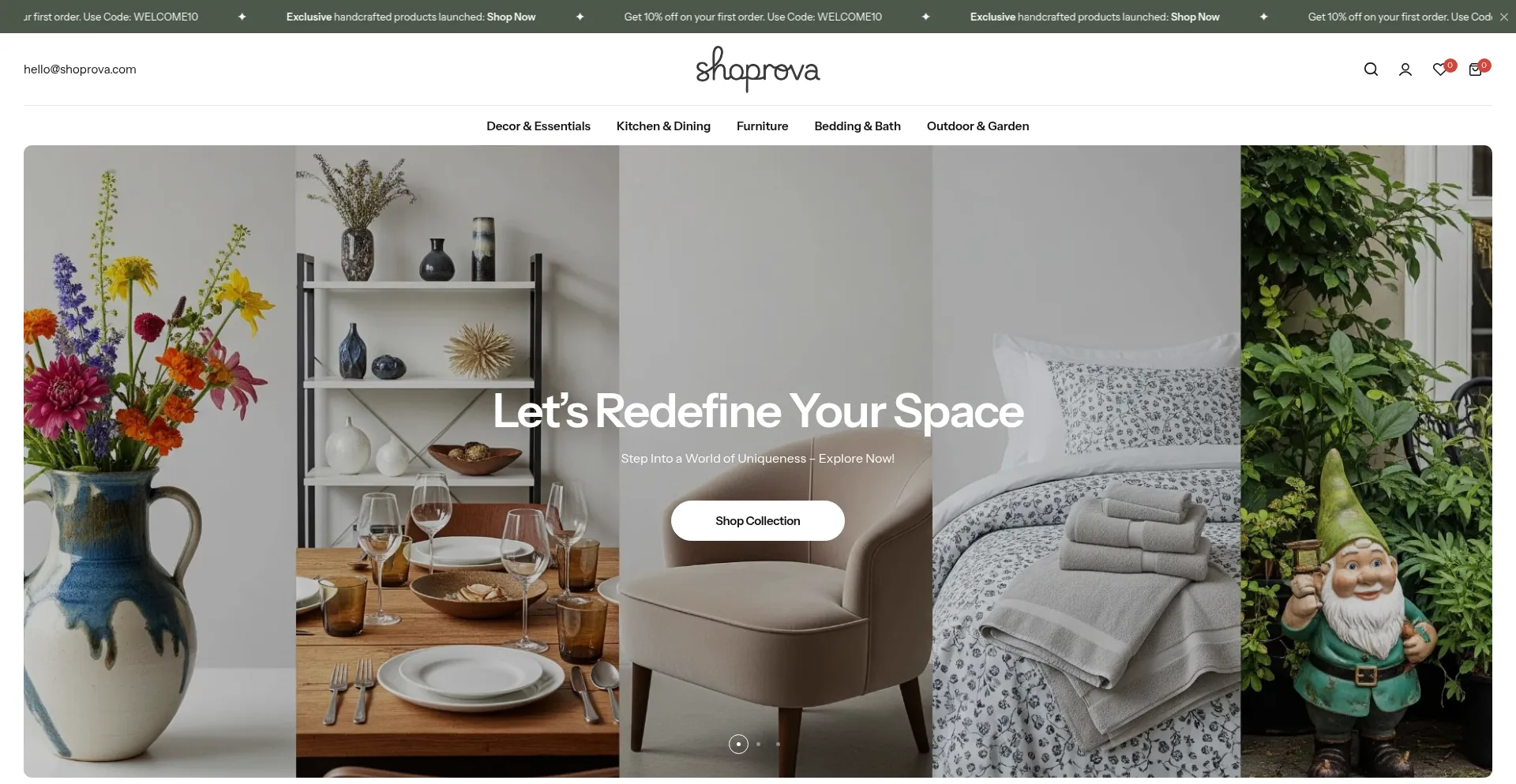 Website screenshot of Shoprova.com