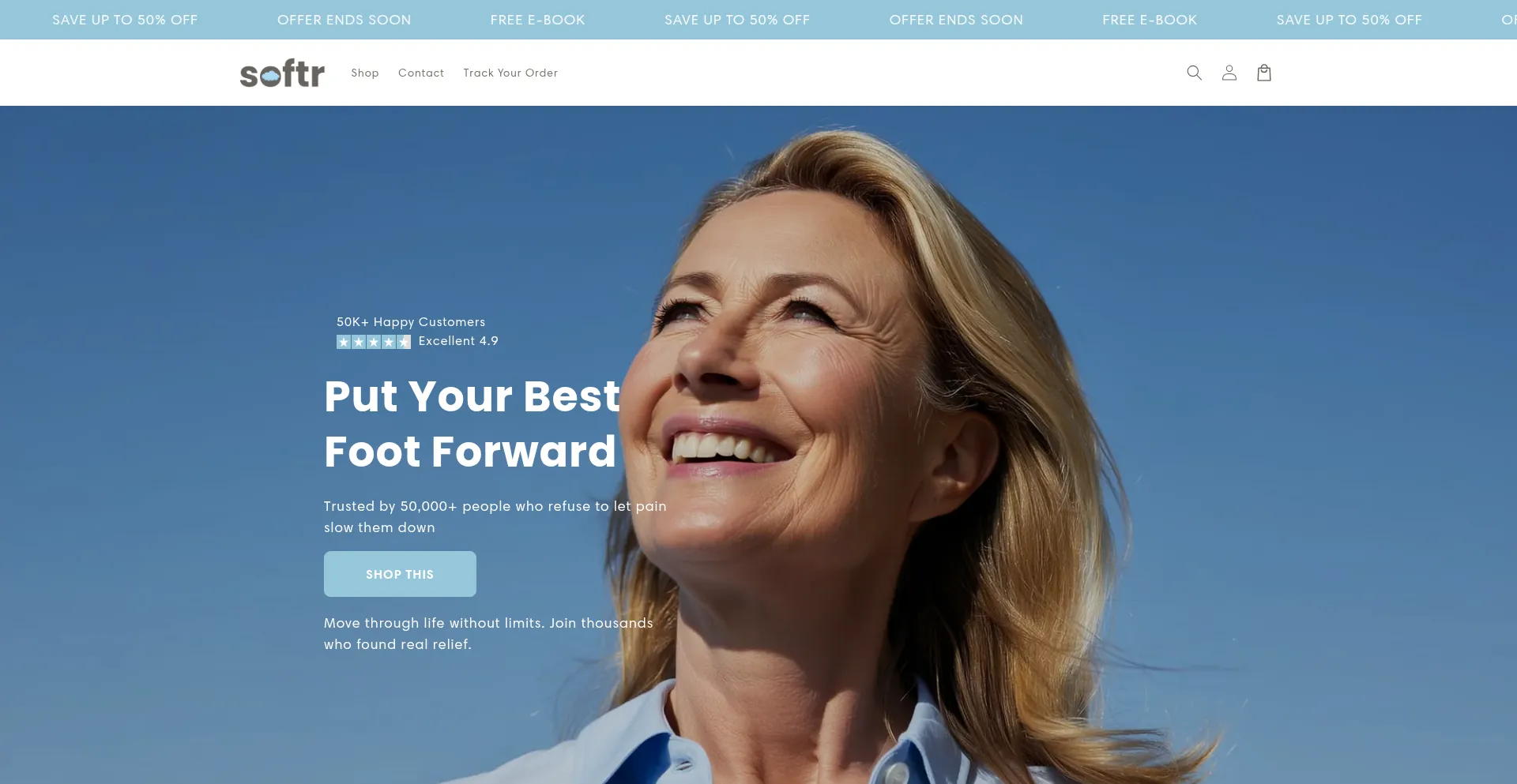 Website screenshot of Shopsoftr.com