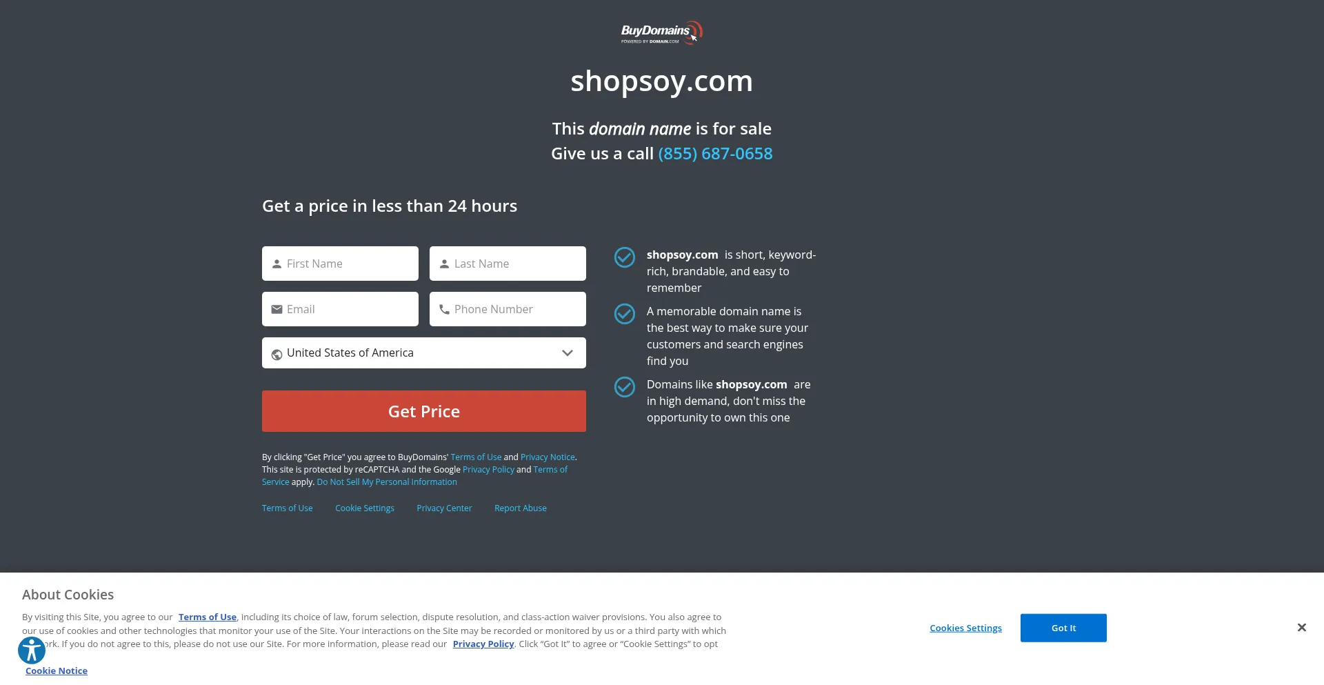 Website screenshot of Shopsoy.com