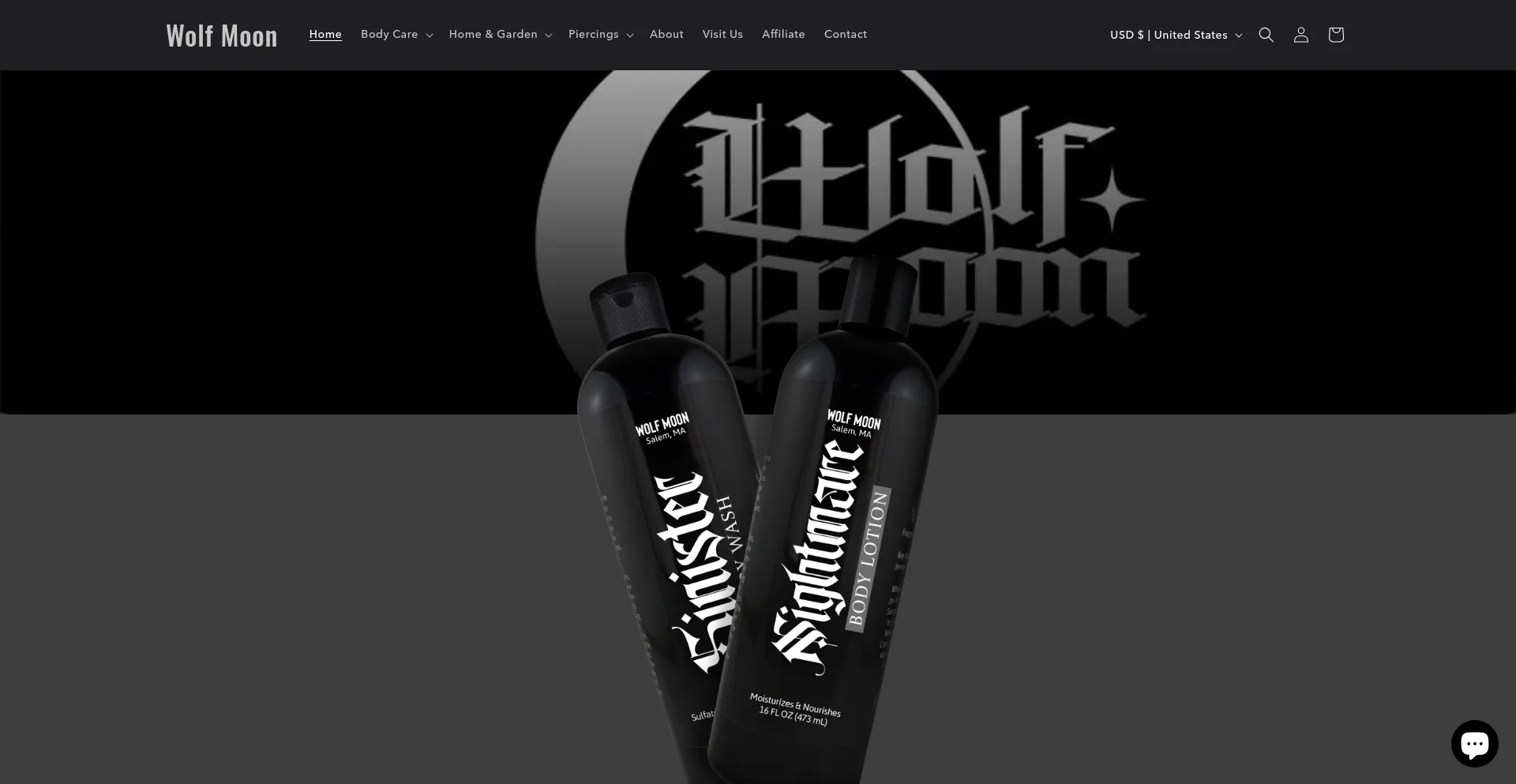 Website screenshot of Shopwolfmoon.com