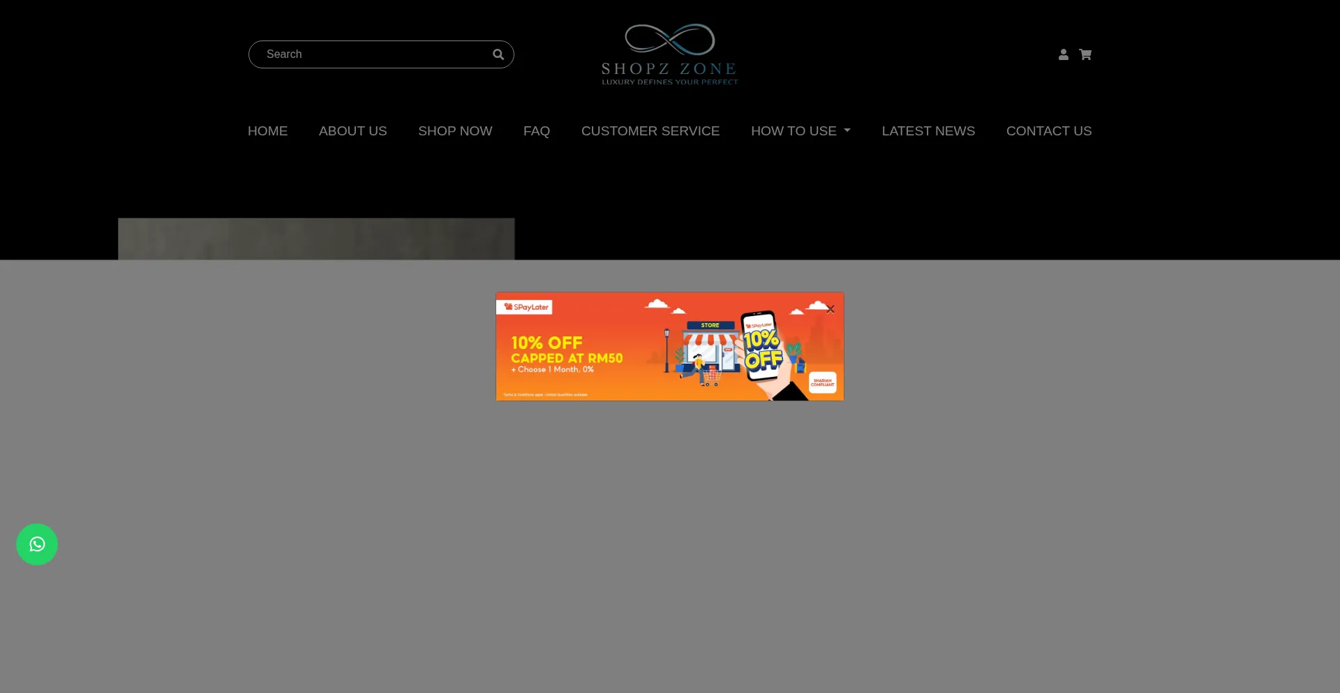 Website screenshot of Shopzzone.com.my