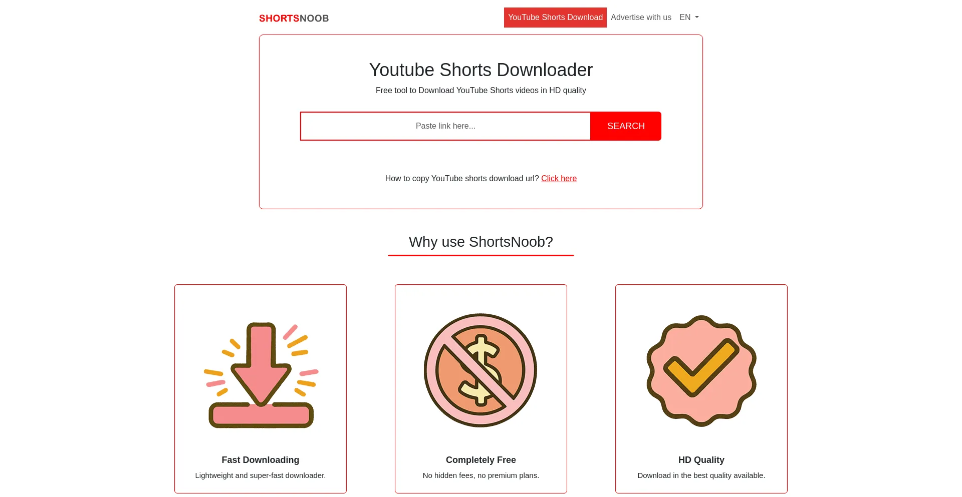 Website screenshot of Shortsnoob.com