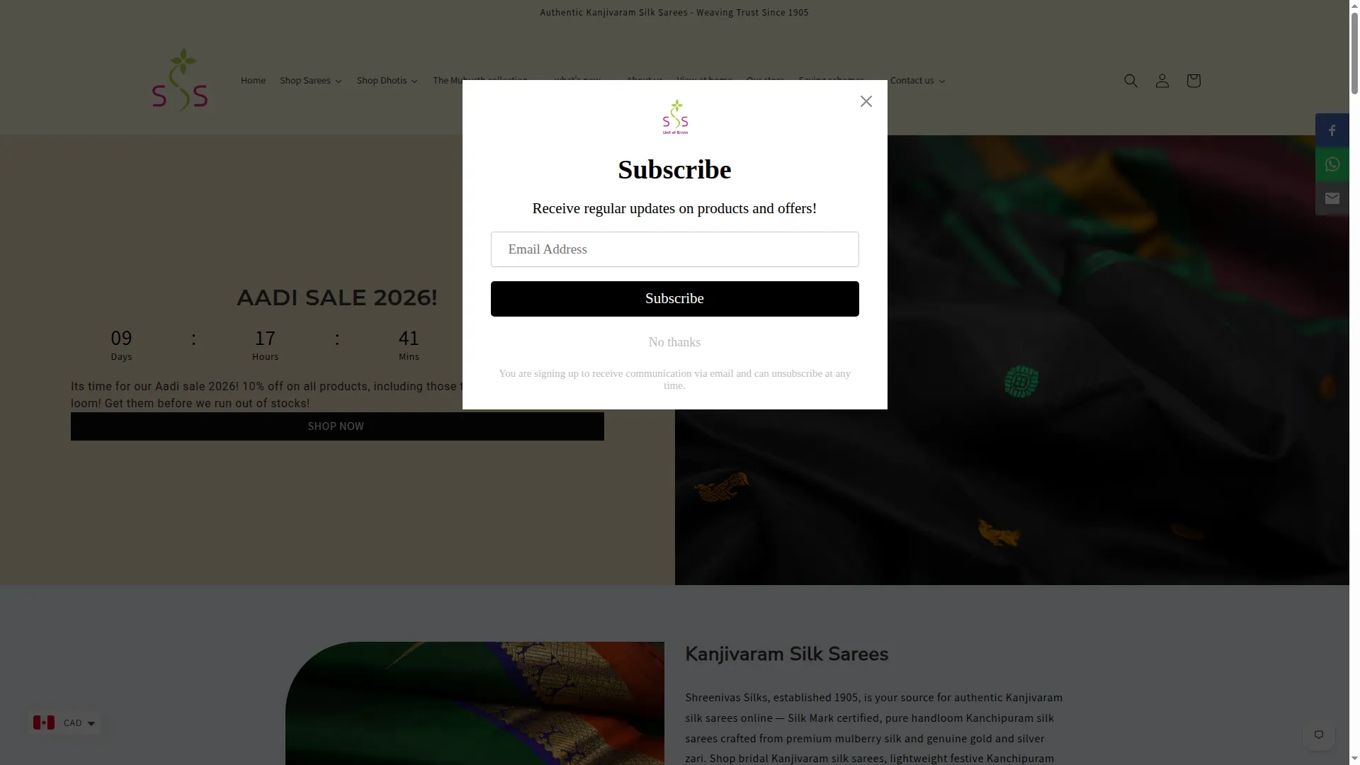 Shreenivassilks.com
