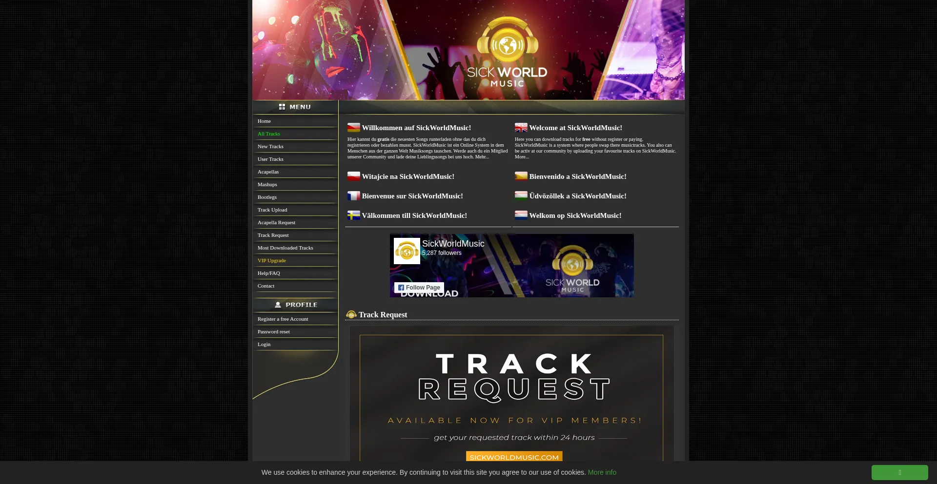 Website screenshot of Sickworldmusic.com