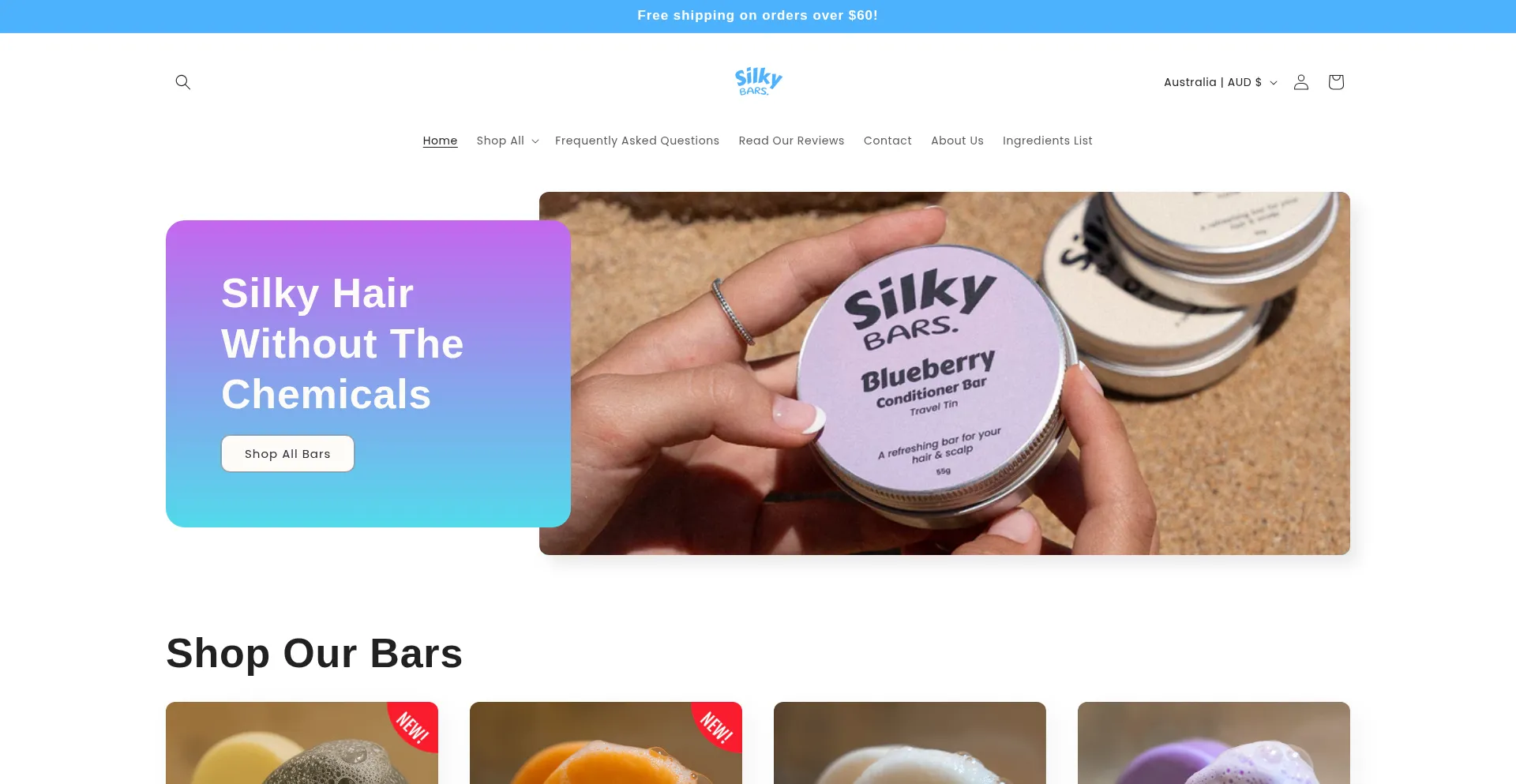 Website screenshot of Silkybars.com.au