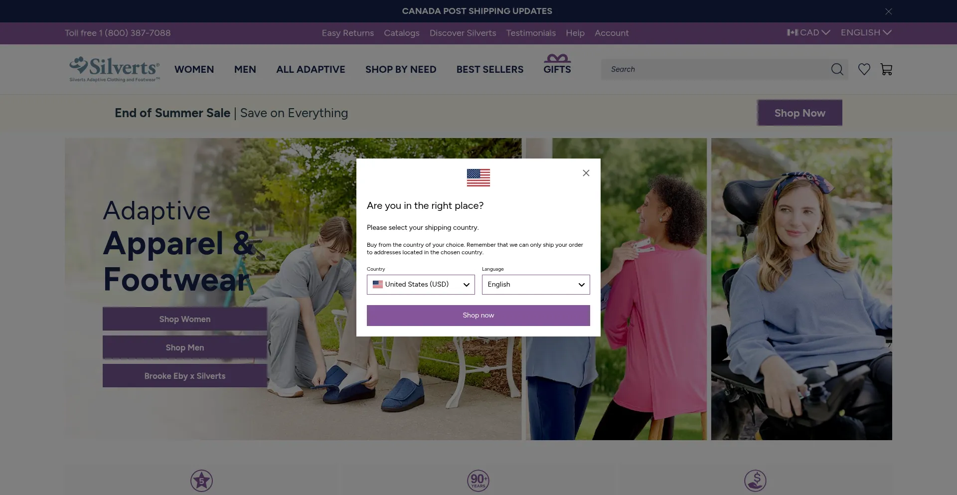 Website screenshot of Silverts.ca