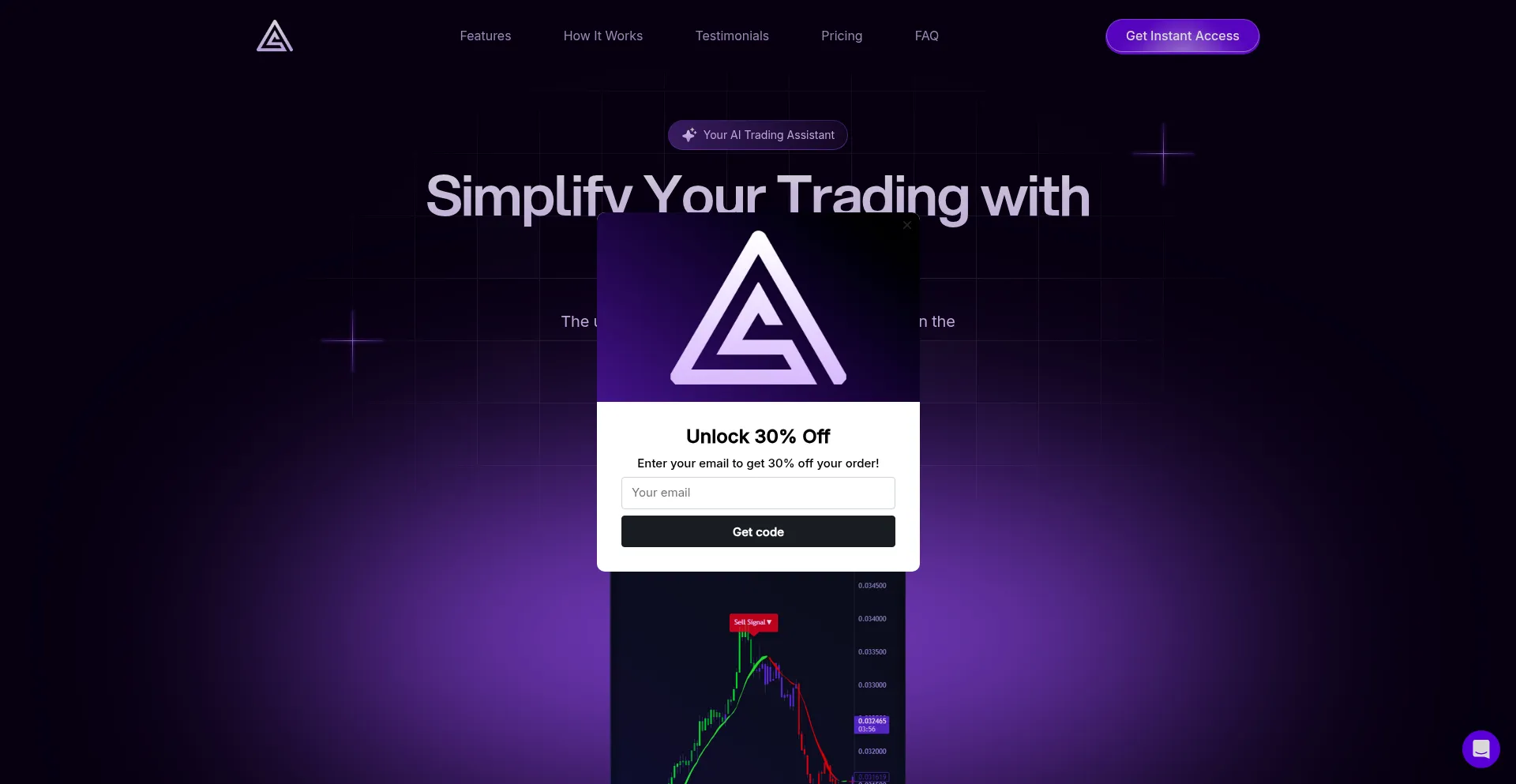 Website screenshot of Simplealgo.io