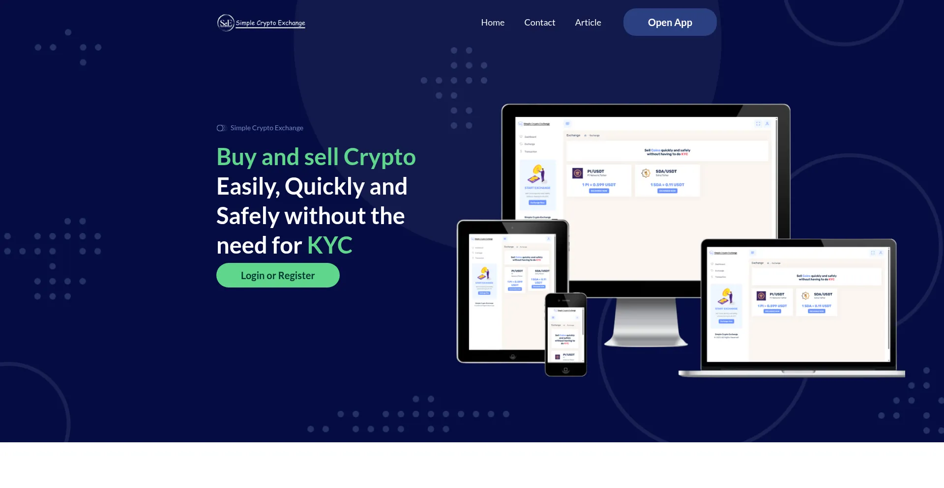 Website screenshot of Simplecryptoexchange.com