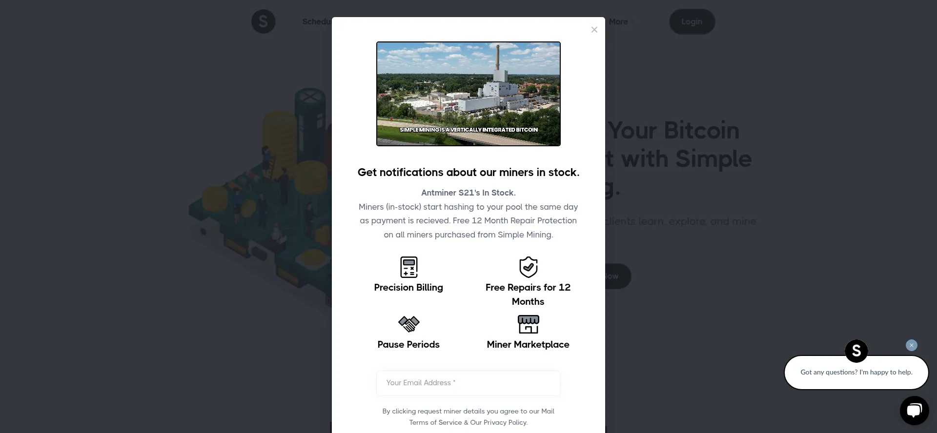 Website screenshot of Simplemining.io