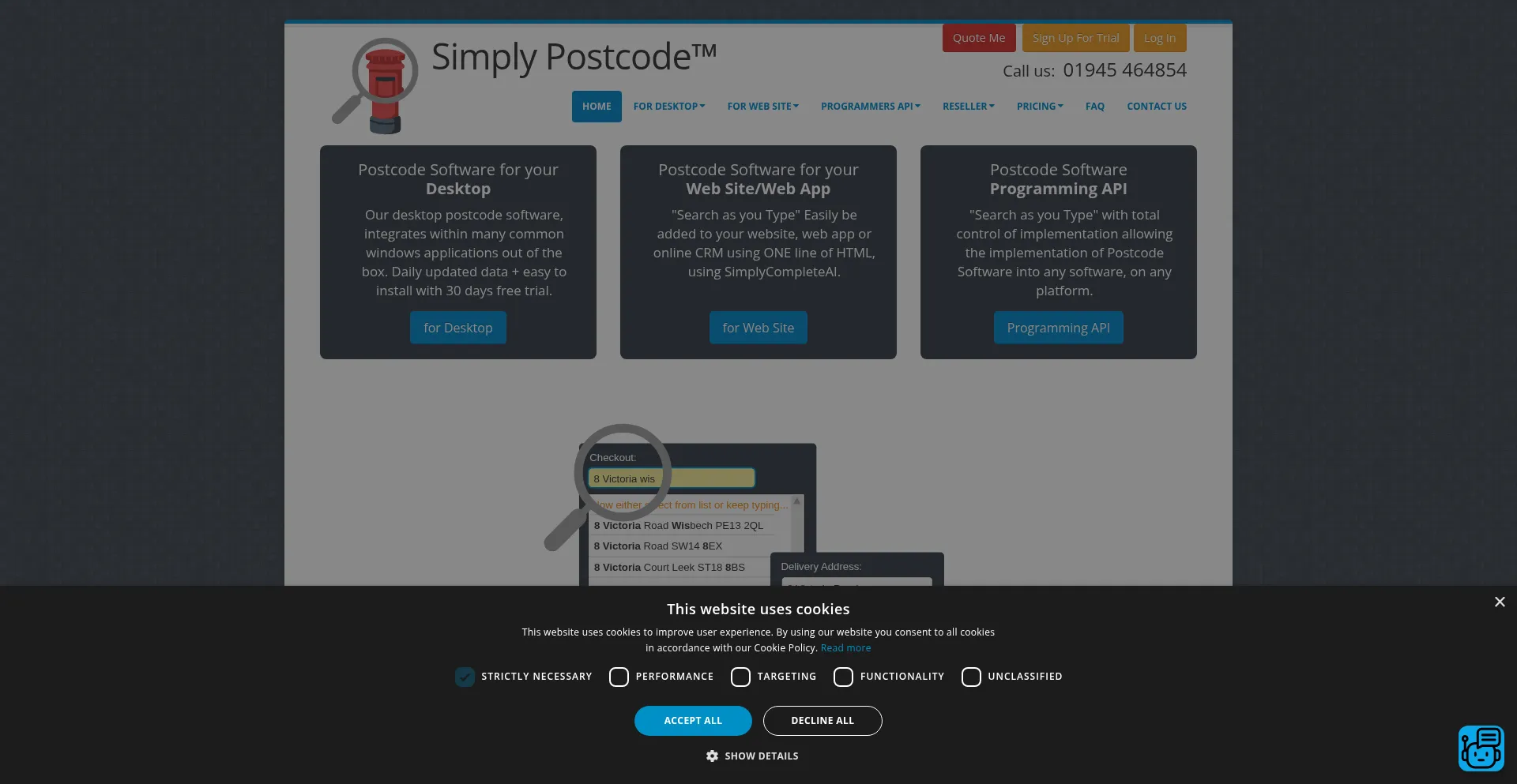 Website screenshot of Simplypostcode.com