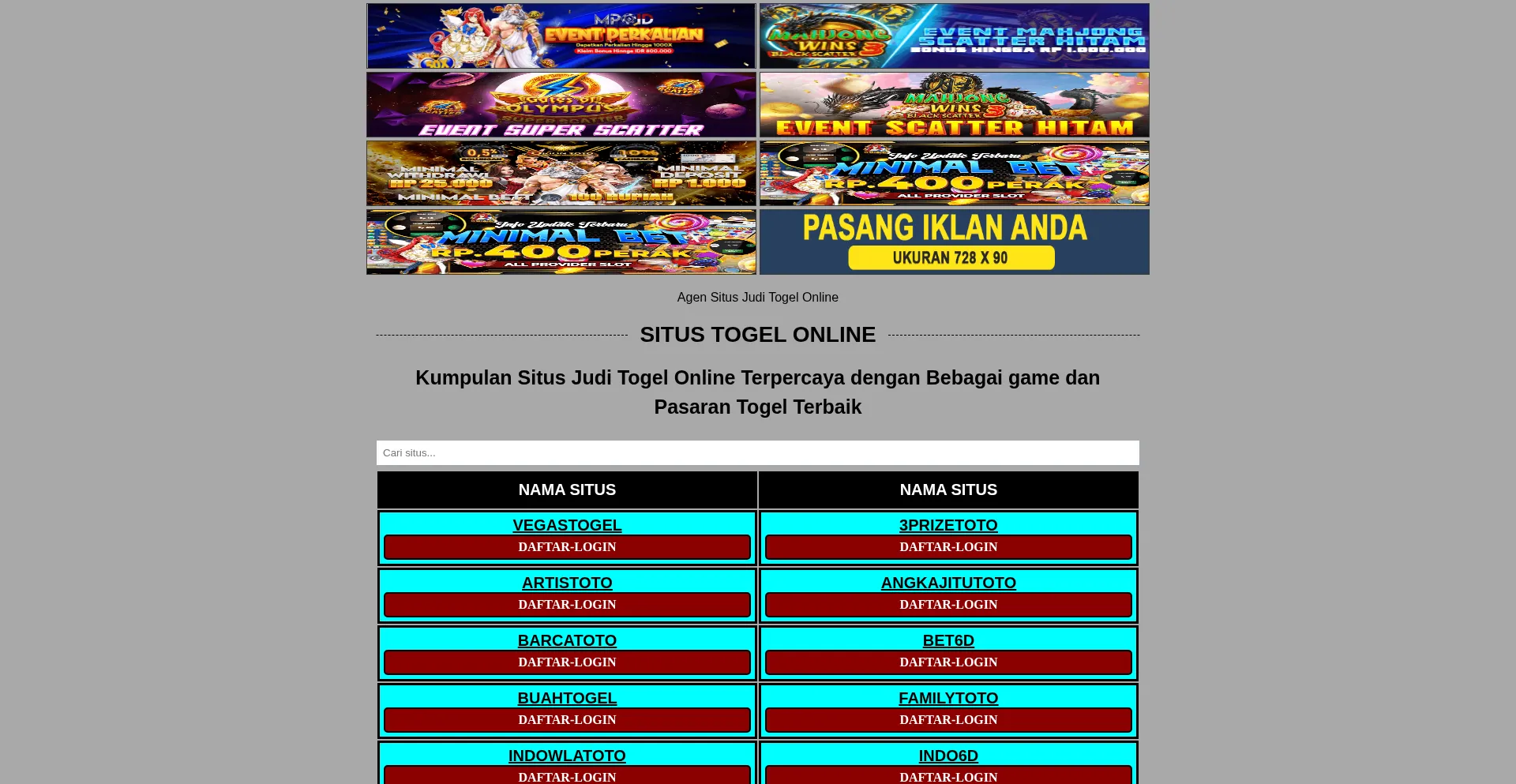 Website screenshot of Situstogelonline.xyz
