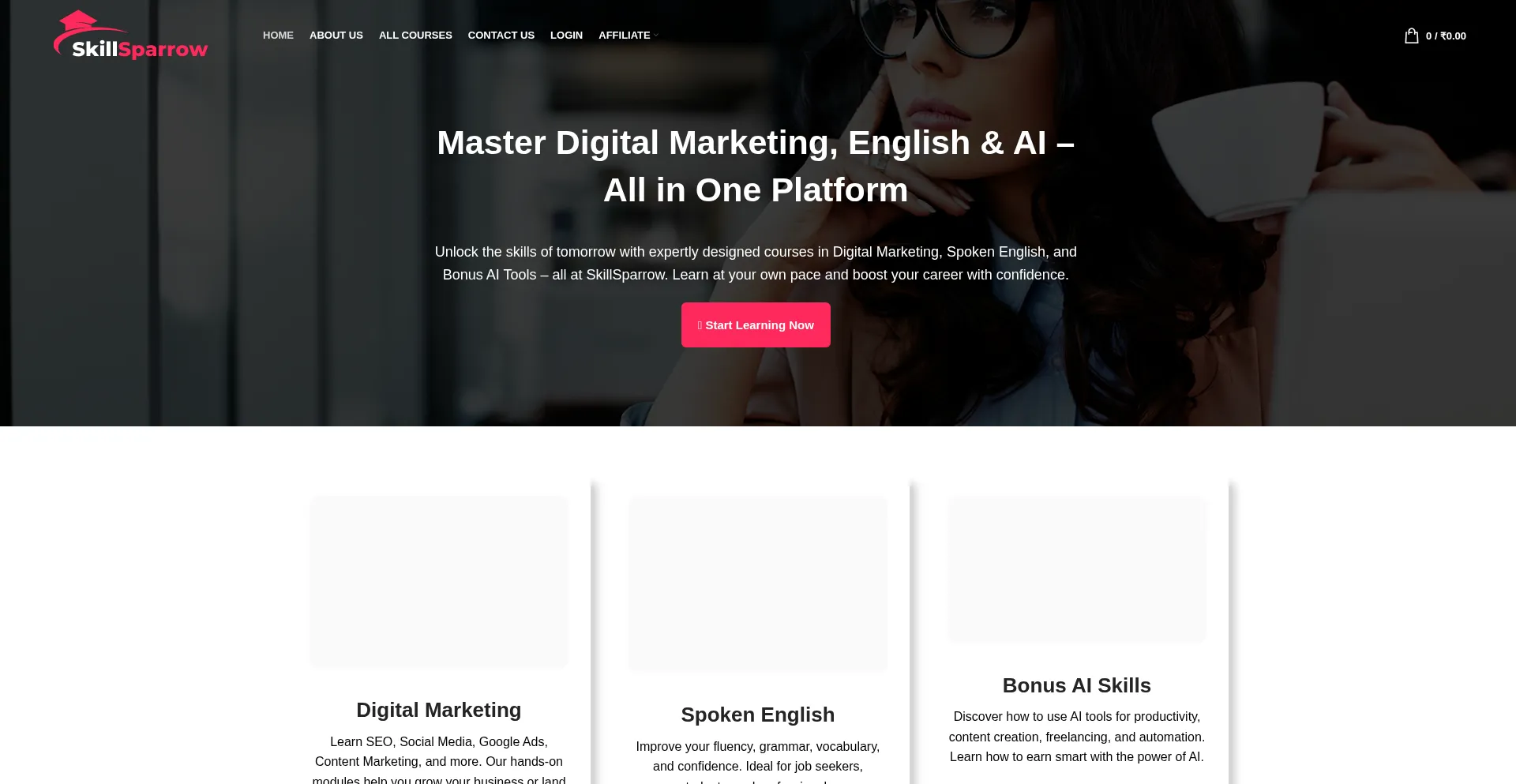 Website screenshot of Skillsparrow.online