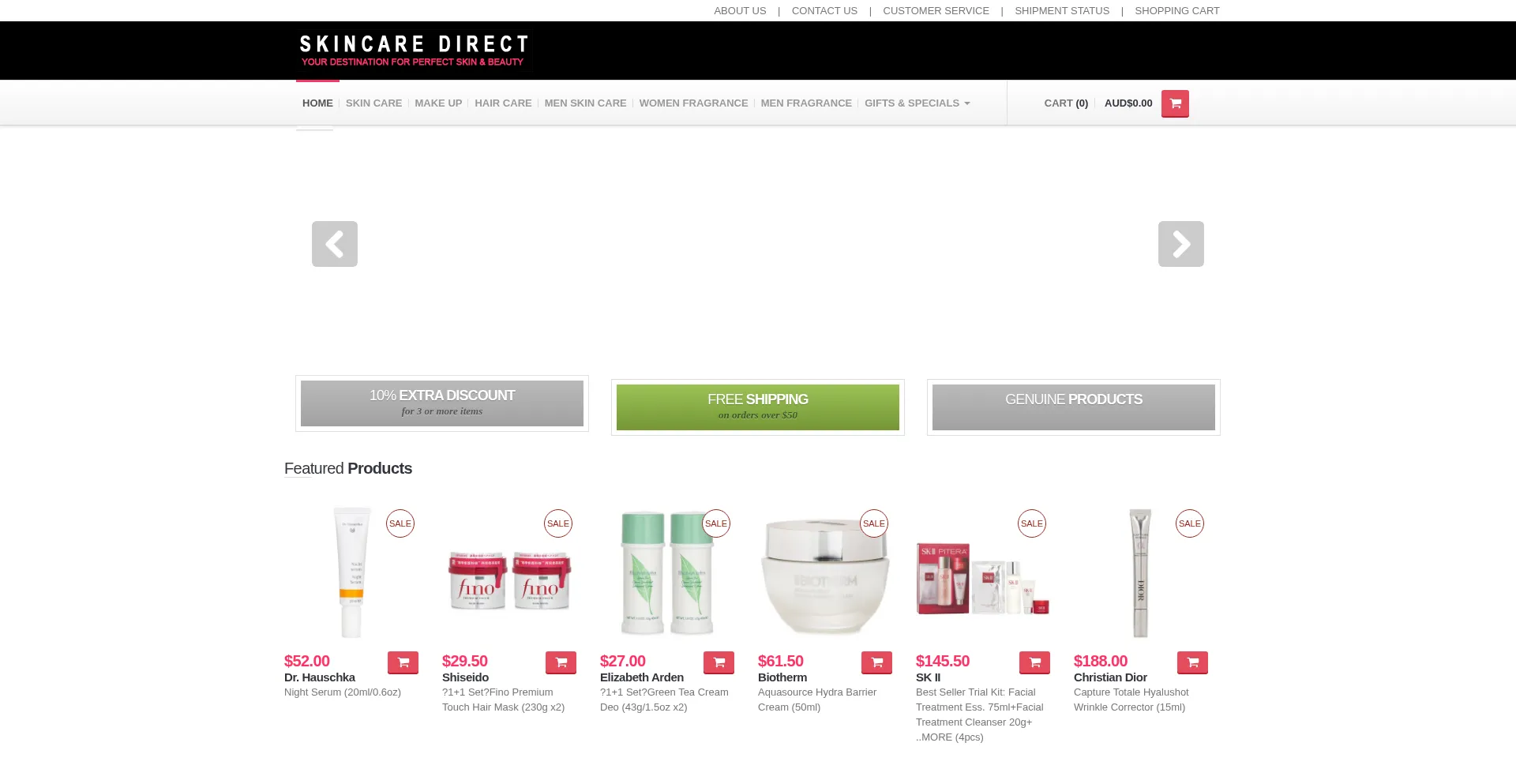 Website screenshot of Skincaredirect.com.au