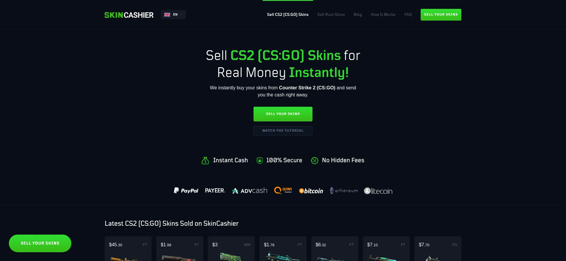 Website screenshot of Skincashier.com