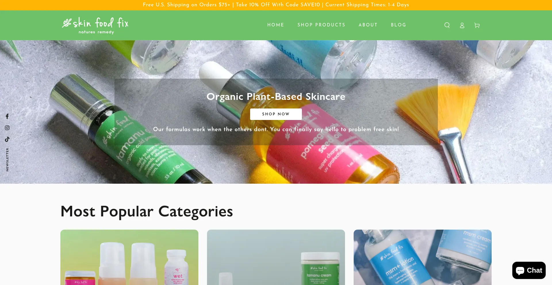 Website screenshot of Skinfoodfix.com